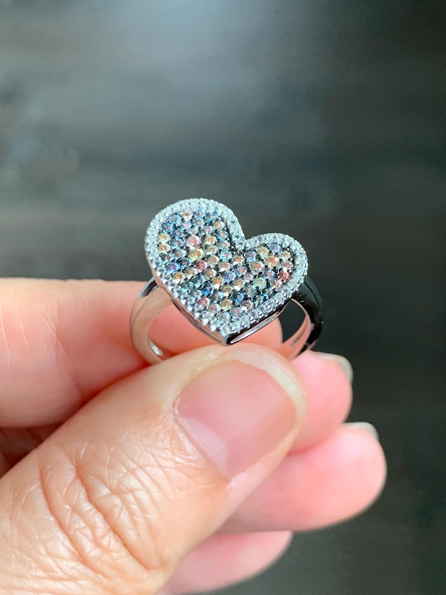 Natural Genuine Sapphire Multicolored Rainbow Sapphire Cluster Heart Ring S925 Sterling Silver Size 6.75 US 3g Sapphire Heart Ring 887
