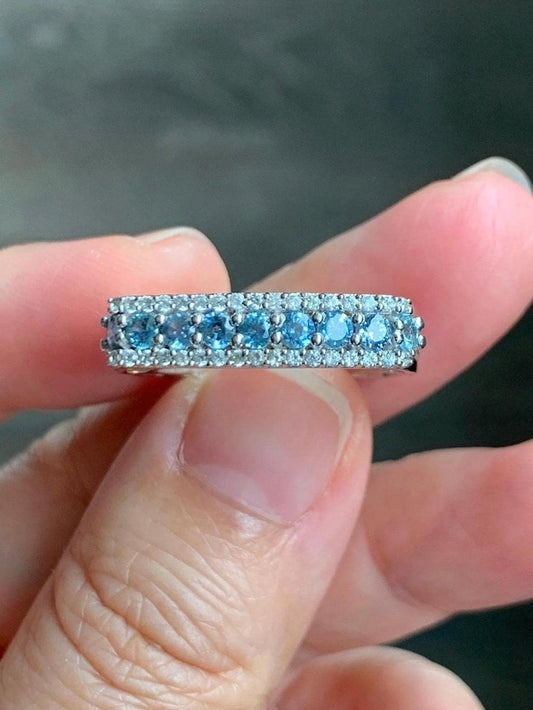 Natural Genuine Ceylon Blue Sapphire Untreated Blue Sapphire Band Ring Euro Shank S925 Sterling Silver Size 6 US 5g Sapphire Band CBS129