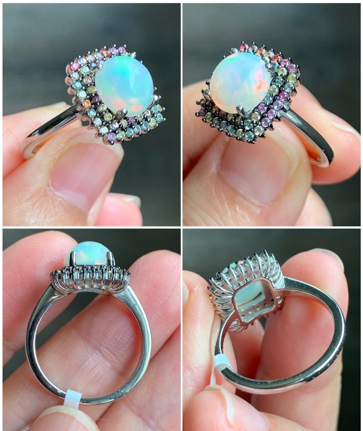 Natural Genuine Sapphire Multicolored Rainbow Sapphire Natural Ethiopian Opal Ring S925 Sterling Silver Size 8 US 4g Sapphire Opal Ring 435