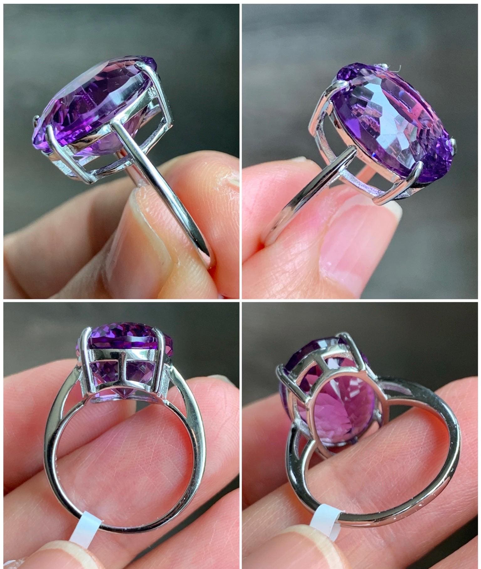 Natural Genuine Large Amethyst Oval Concave Cut Solitaire Ring 12x16x9mm S925 Sterling Silver Size 6 US 5g Large Oval Amethyst Ring 523