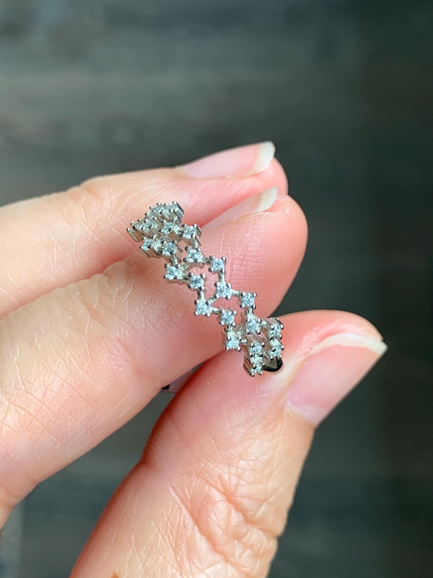 Moissanite Cluster Celestial Band Style Ring Sterling Silver Size 9 US 2g Moissanite Band Ring 048