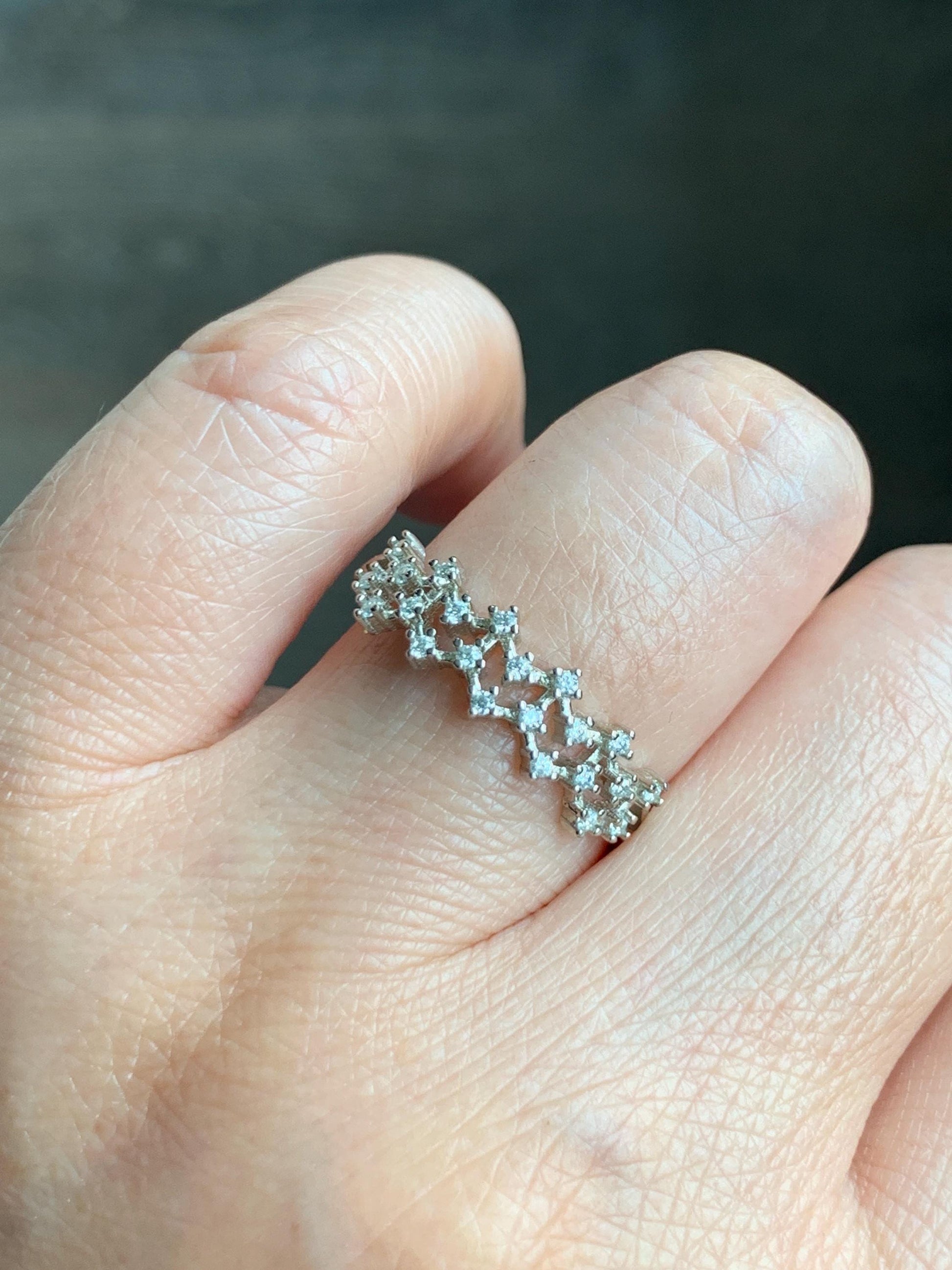 Moissanite Cluster Celestial Band Style Ring Sterling Silver Size 9 US 2g Moissanite Band Ring 048