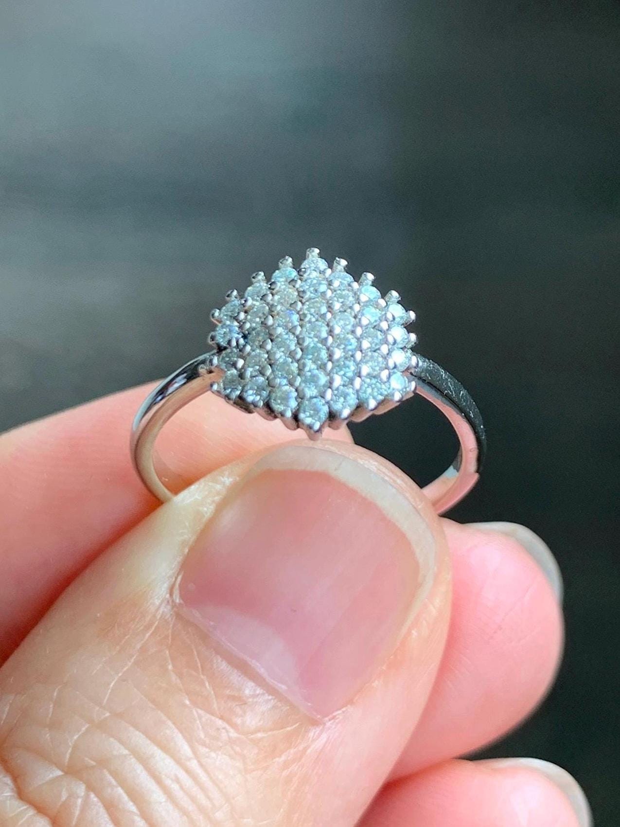 Moissanite Cluster Hexagon Design Ring Sterling Silver Size 6 US Moissanite Silver Ring 123