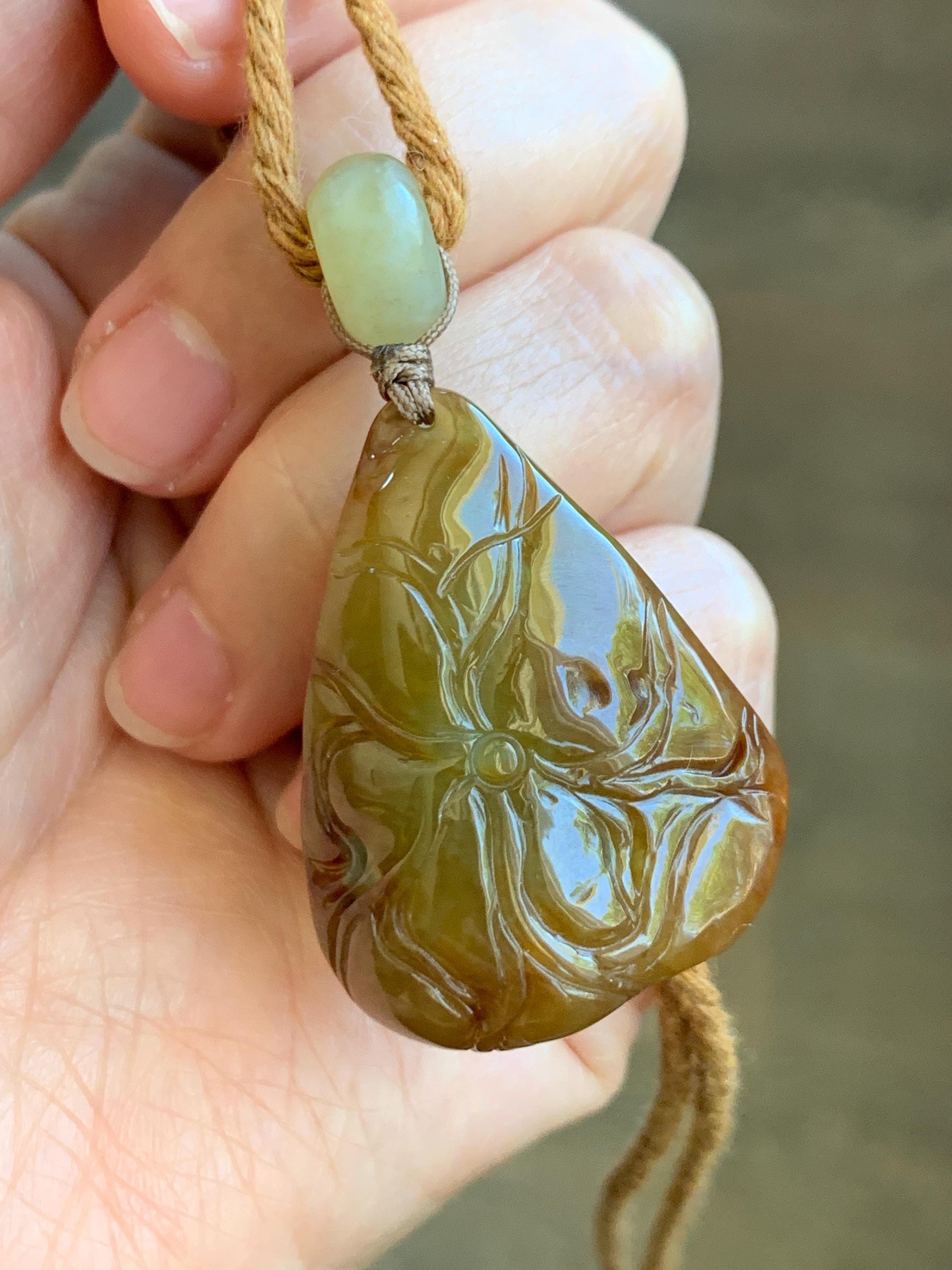 Natural Grade A Icy Translucent Red & Blue Jade Jadeite 3D Carved Nine-Tailed Fox Pendant Rope Necklace 26” 22g 天然冰红加蓝翡翠九尾狐吊坠项链 HPJ312