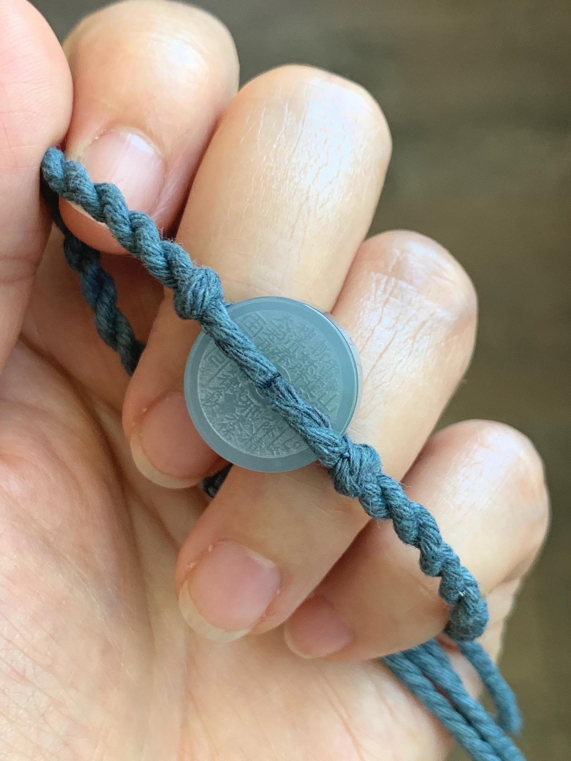 Natural Guatemalan Icy Translucent Dusty Blue Jadeite Mountain Ghost Eight Trigrams Coin Rope Bracelet Adjustable 6"-9" 天然冰危蓝翡翠山鬼护身符手绳