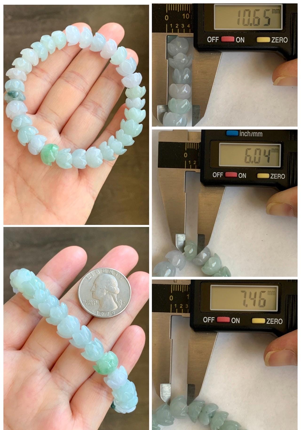 Natural Grade A Icy Translucent Gelatinous Multicolored Jadeite Lotus Flower Beads Beaded Bracelet 10.5mm 7.25” 36g 天然冰胶多宝马卡龙翡翠莲花珠手串 DBLH22