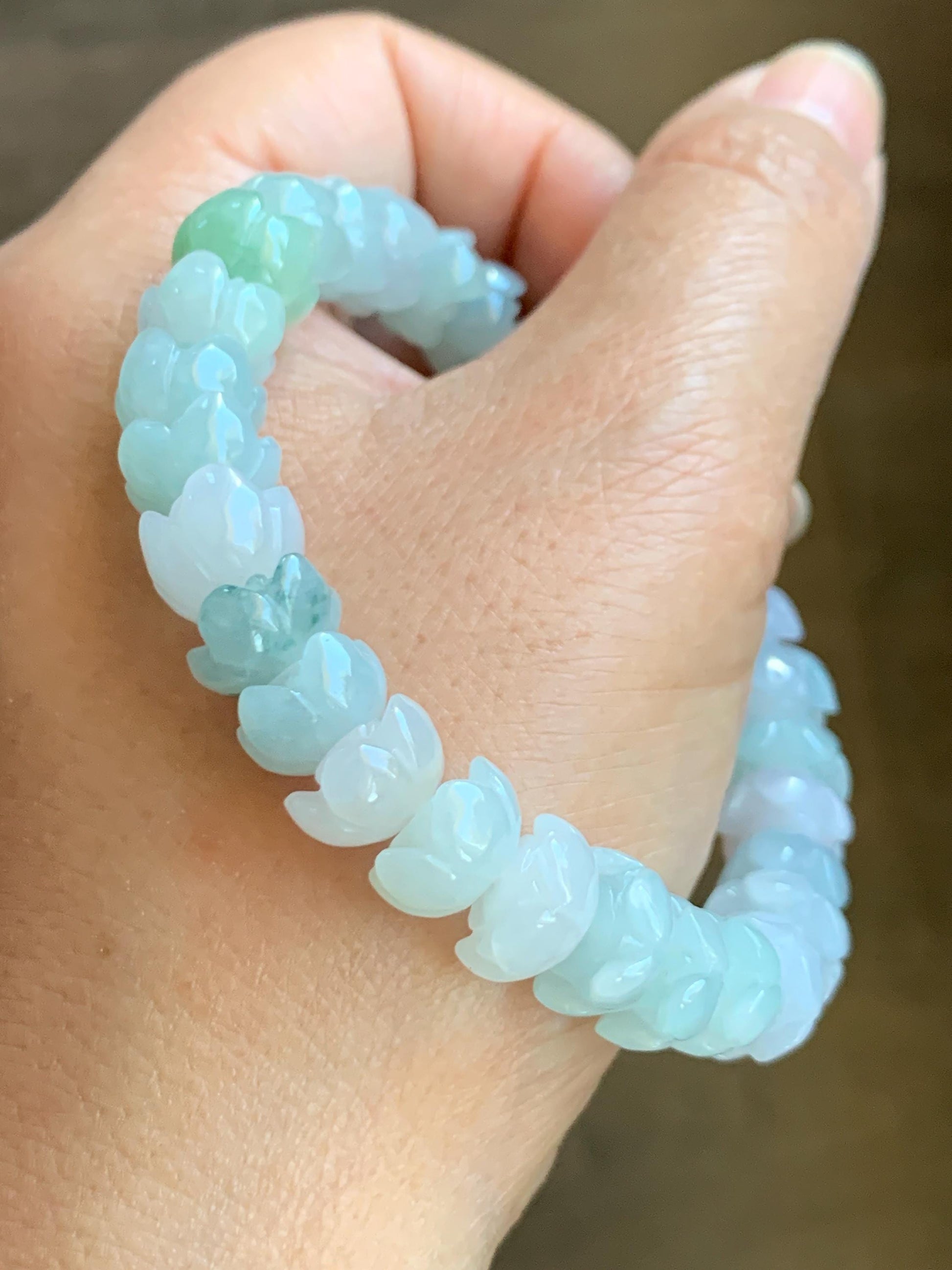 Natural Grade A Icy Translucent Gelatinous Multicolored Jadeite Lotus Flower Beads Beaded Bracelet 10.5mm 7.25” 36g 天然冰胶多宝马卡龙翡翠莲花珠手串 DBLH22