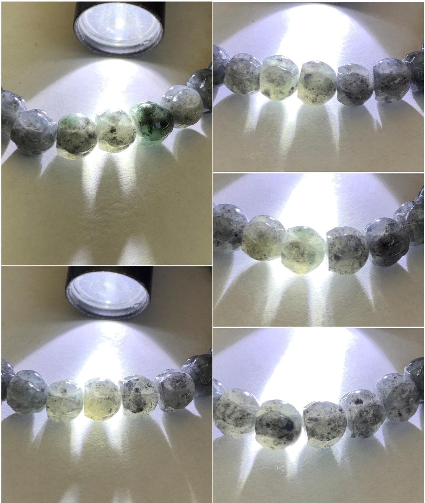 Natural Grade A Icy Translucent Gelatinous Wuji Jadeite Carved Lotus Flower Beads Beaded Bracelet 6.75” 15g 天然冰乌鸡翡翠莲花珠手串 WJLH360B