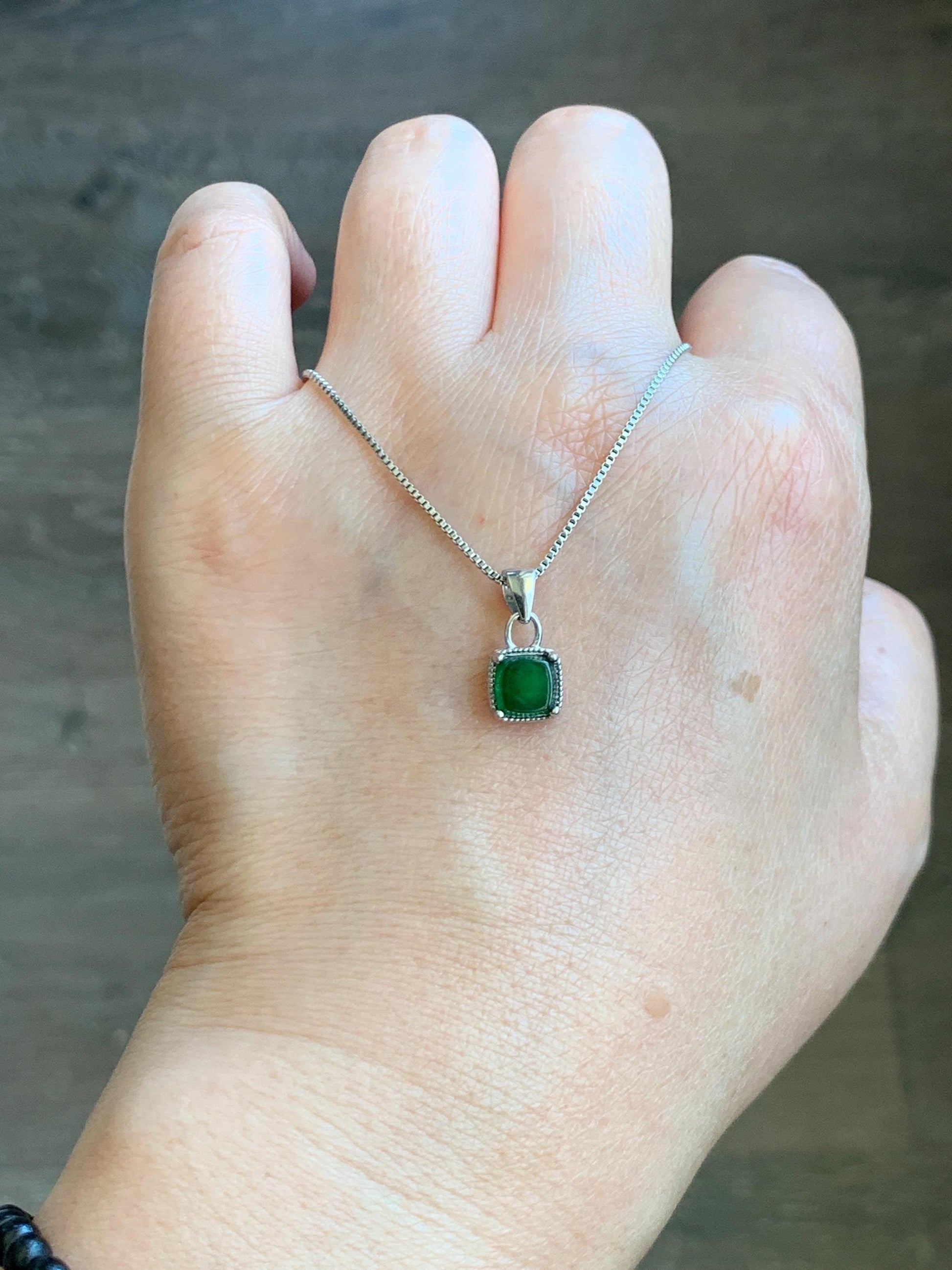 Natural Grade A Guatemalan Icy Highly Translucent Vibrant Green Jadeite Petite Square Pendant Sterling Silver 天然冰危绿翡翠方糖银镶吊坠 WLFT85