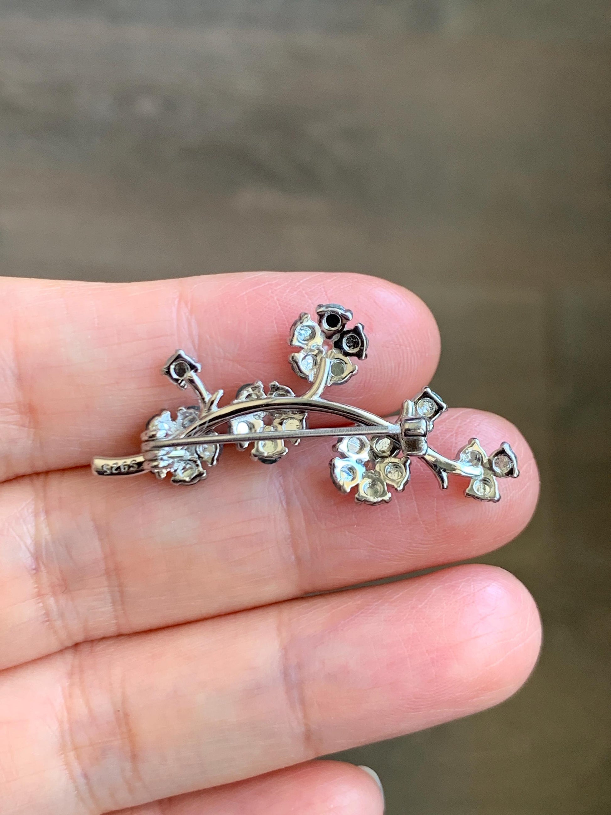 Certified Natural Guatemalan Icy Highly Translucent Light Blue Jadeite Cherry Blossom Brooch S925 Sterling Silver 天然冰危淡蓝起光翡翠银镶梅花枝胸针 3823