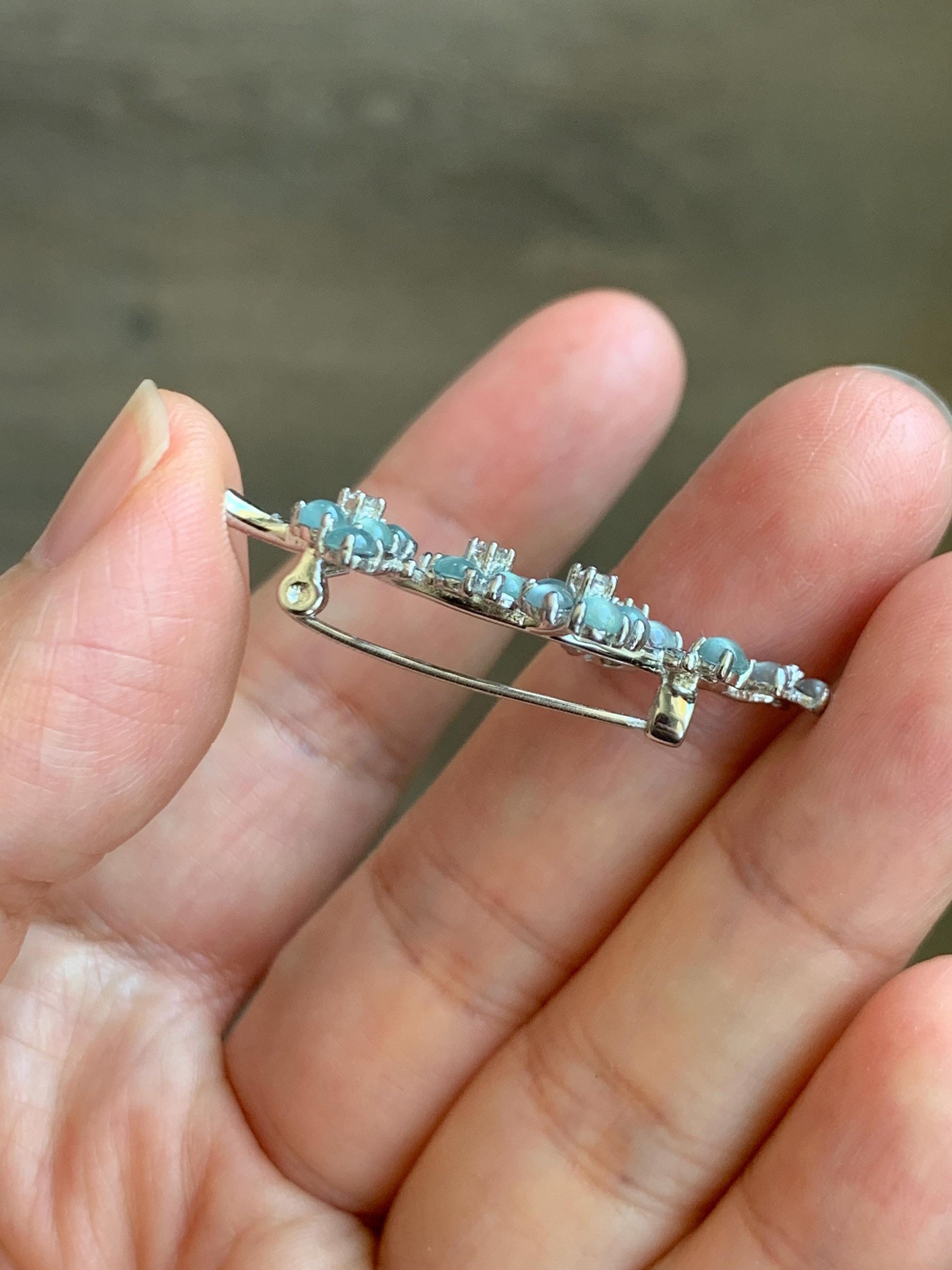 Certified Natural Guatemalan Icy Highly Translucent Light Blue Jadeite Cherry Blossom Brooch S925 Sterling Silver 天然冰危淡蓝起光翡翠银镶梅花枝胸针 3823