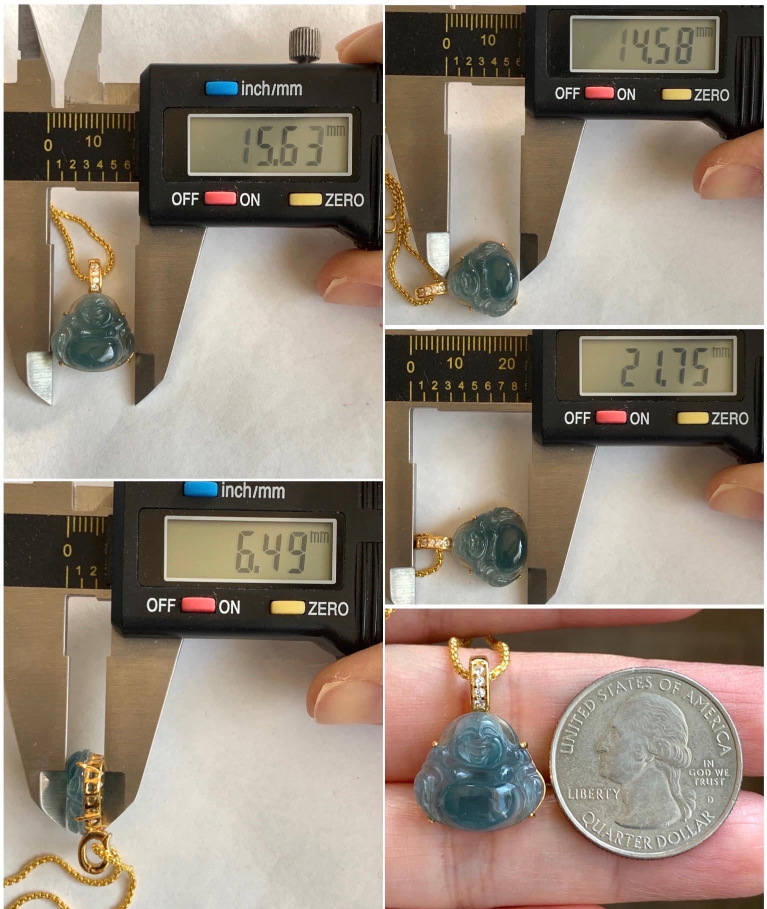 Natural Grade A Guatemalan Icy Highly Translucent Aegean Blue Jadeite Buddha Pendant Sterling Silver YG Overlay 天然冰危蓝绿起光翡翠佛公吊坠 WAL120A