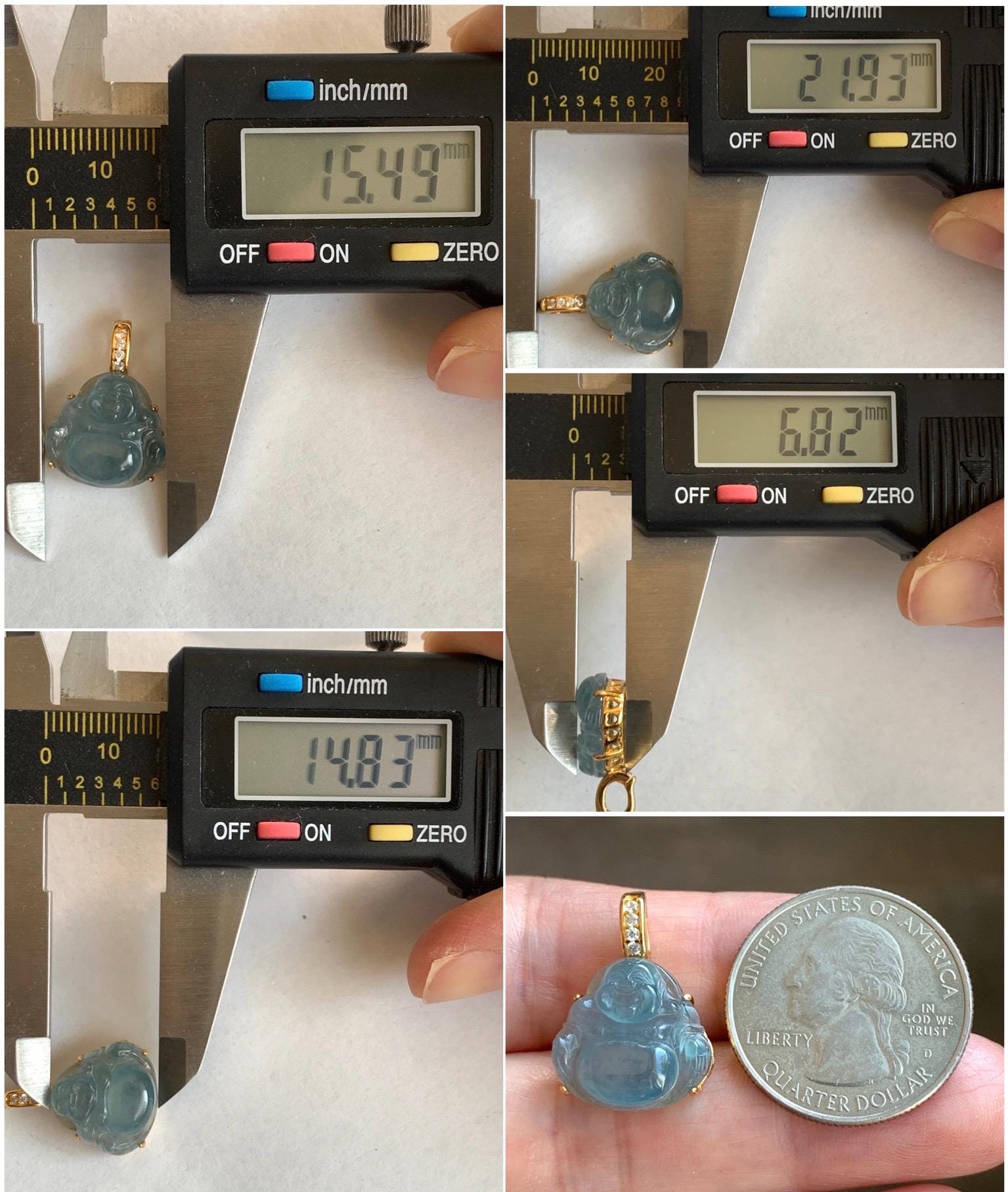 Natural Grade A Guatemalan Icy Highly Translucent Aegean Blue Jadeite Buddha Pendant Sterling Silver YG Overlay 天然冰危蓝绿起光翡翠佛公吊坠 WAL120B