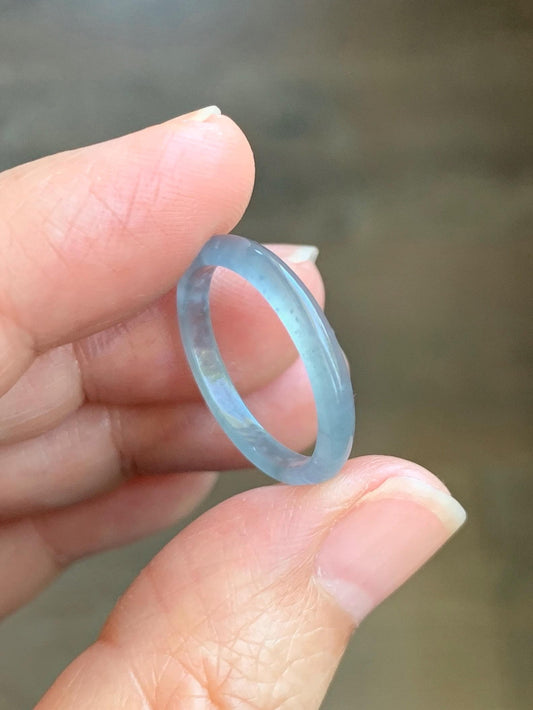 Natural Grade A Guatemalan Icy Highly Translucent Pastel Blue Jade Jadeite Band Ring Size 7.25 US 天然冰危起光浅蓝翡翠戒圈 LBW210F