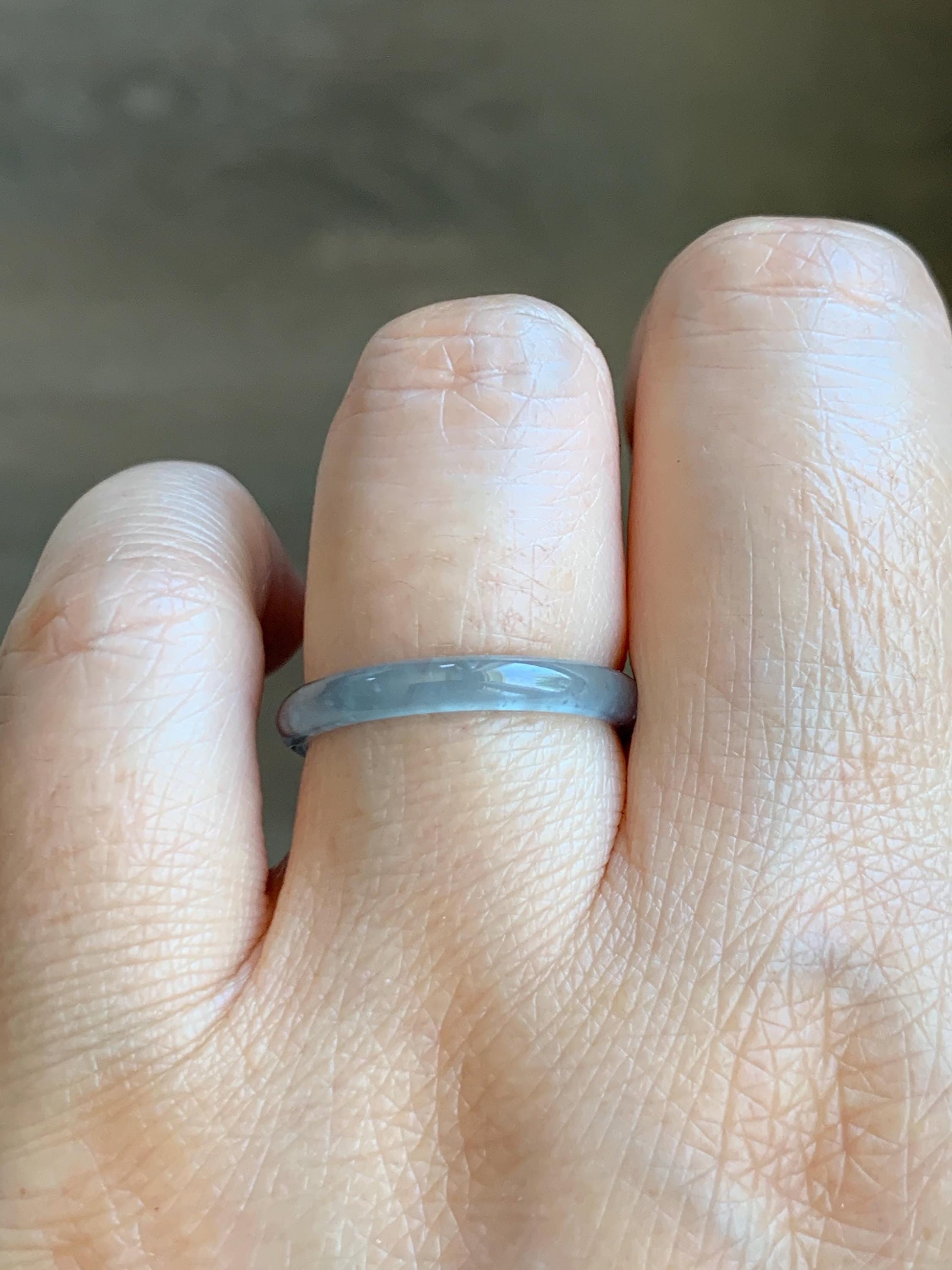 Natural Grade A Guatemalan Icy Highly Translucent Pastel Blue Jade Jadeite Band Ring Size 7.25 US 天然冰危起光浅蓝翡翠戒圈 LBW210F