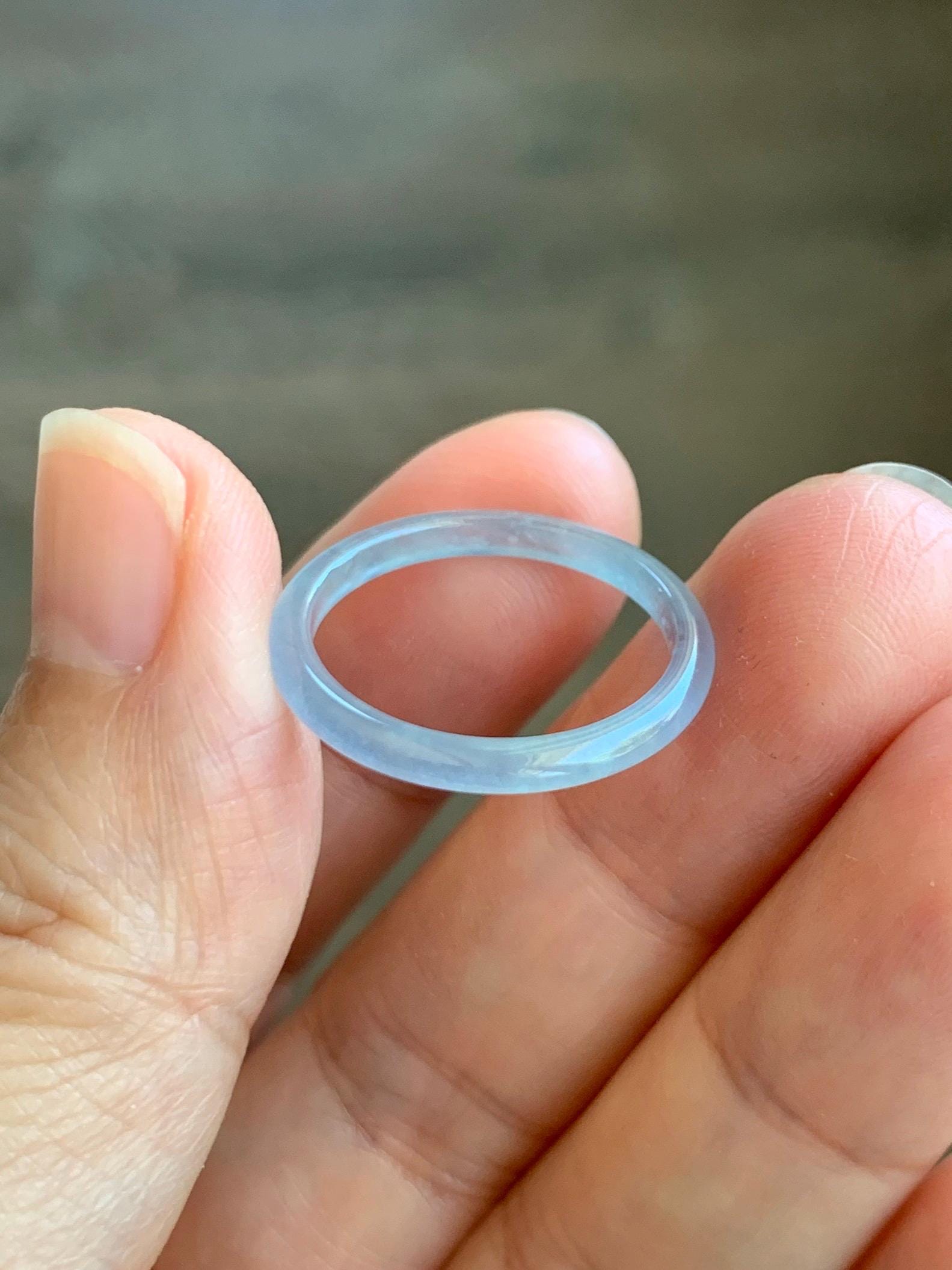 Natural Grade A Guatemalan Icy Highly Translucent Pastel Blue Jade Jadeite Band Ring Size 7.75 US 天然冰危起光浅蓝翡翠戒圈 LBW210E