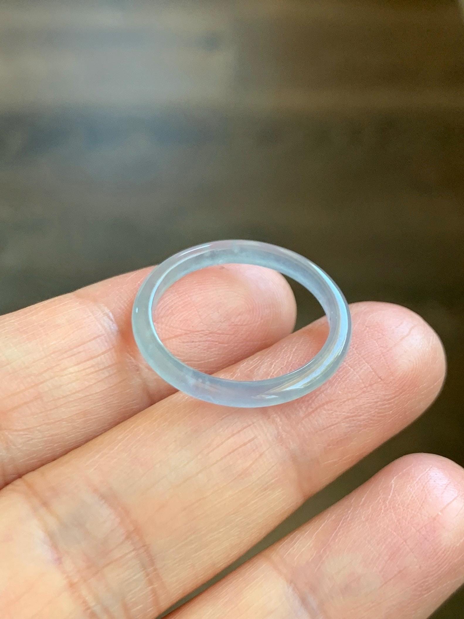 Natural Grade A Guatemalan Icy Highly Translucent Pastel Blue Jade Jadeite Band Ring Size 7.75 US 天然冰危起光浅蓝翡翠戒圈 LBW210E