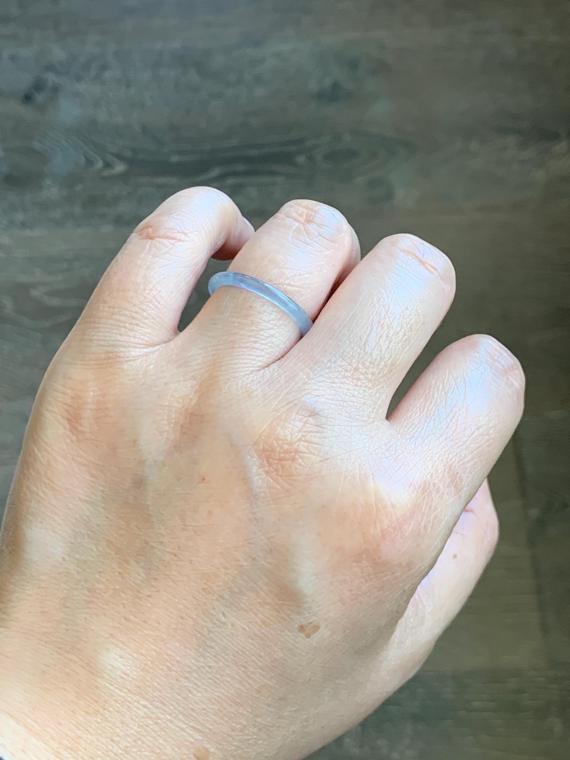Natural Grade A Guatemalan Icy Highly Translucent Pastel Blue Jade Jadeite Band Ring Size 7.75 US 天然冰危起光浅蓝翡翠戒圈 LBW210E