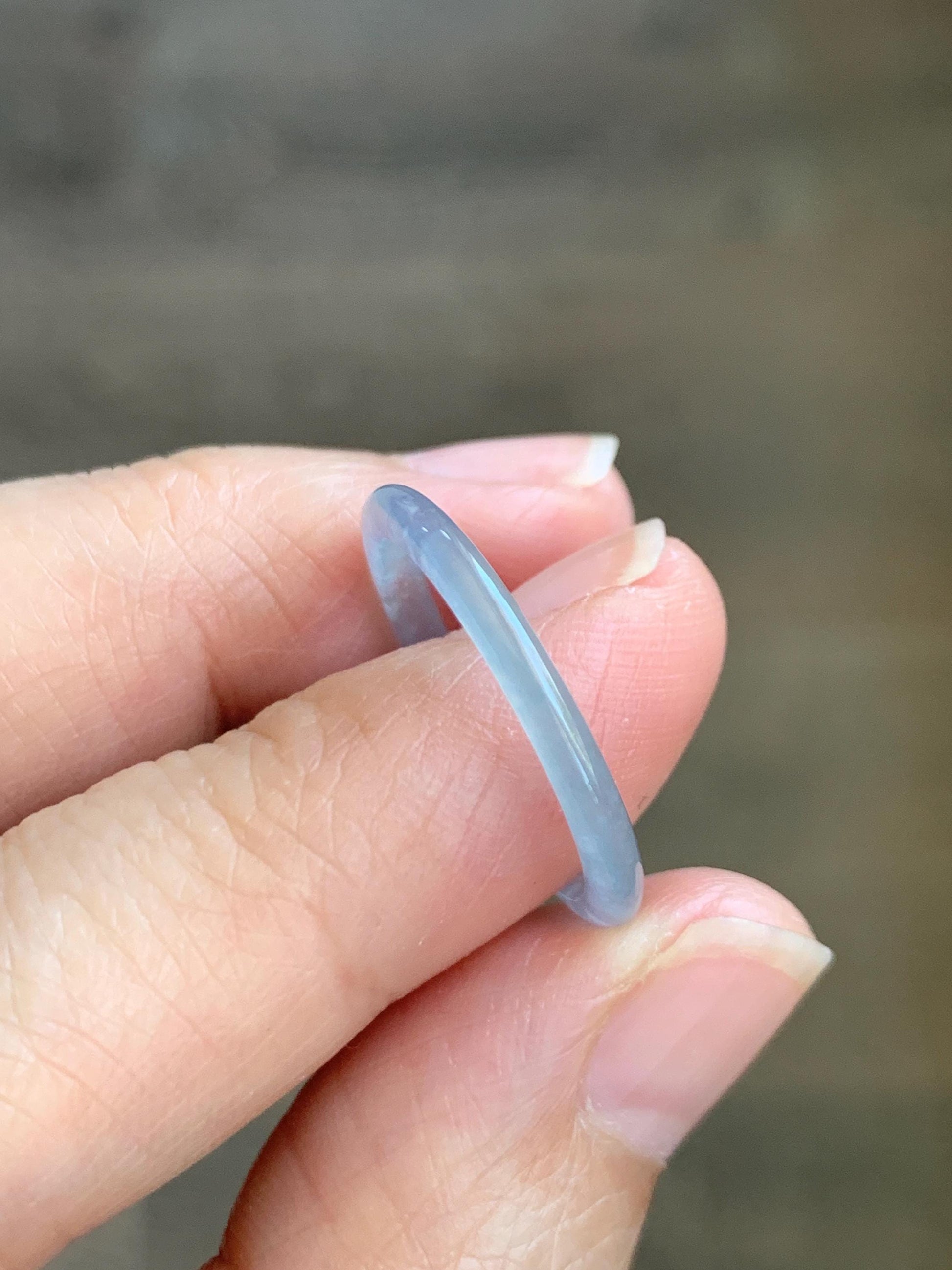 Natural Grade A Guatemalan Icy Highly Translucent Pastel Blue Jade Jadeite Band Ring Size 7.75 US 天然冰危起光浅蓝翡翠戒圈 LBW210E