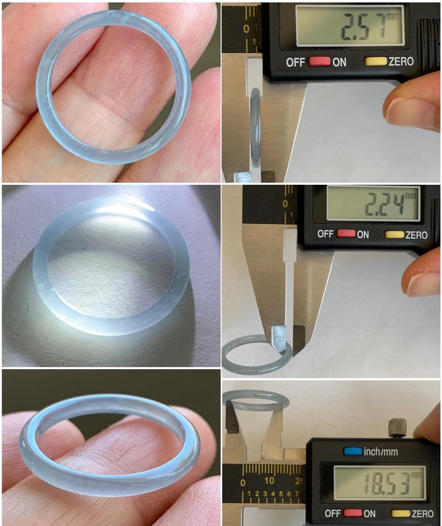 Natural Grade A Guatemalan Icy Highly Translucent Pastel Blue Jade Jadeite Band Ring Size 8.25 US 天然冰危起光浅蓝翡翠戒圈 LBW210D