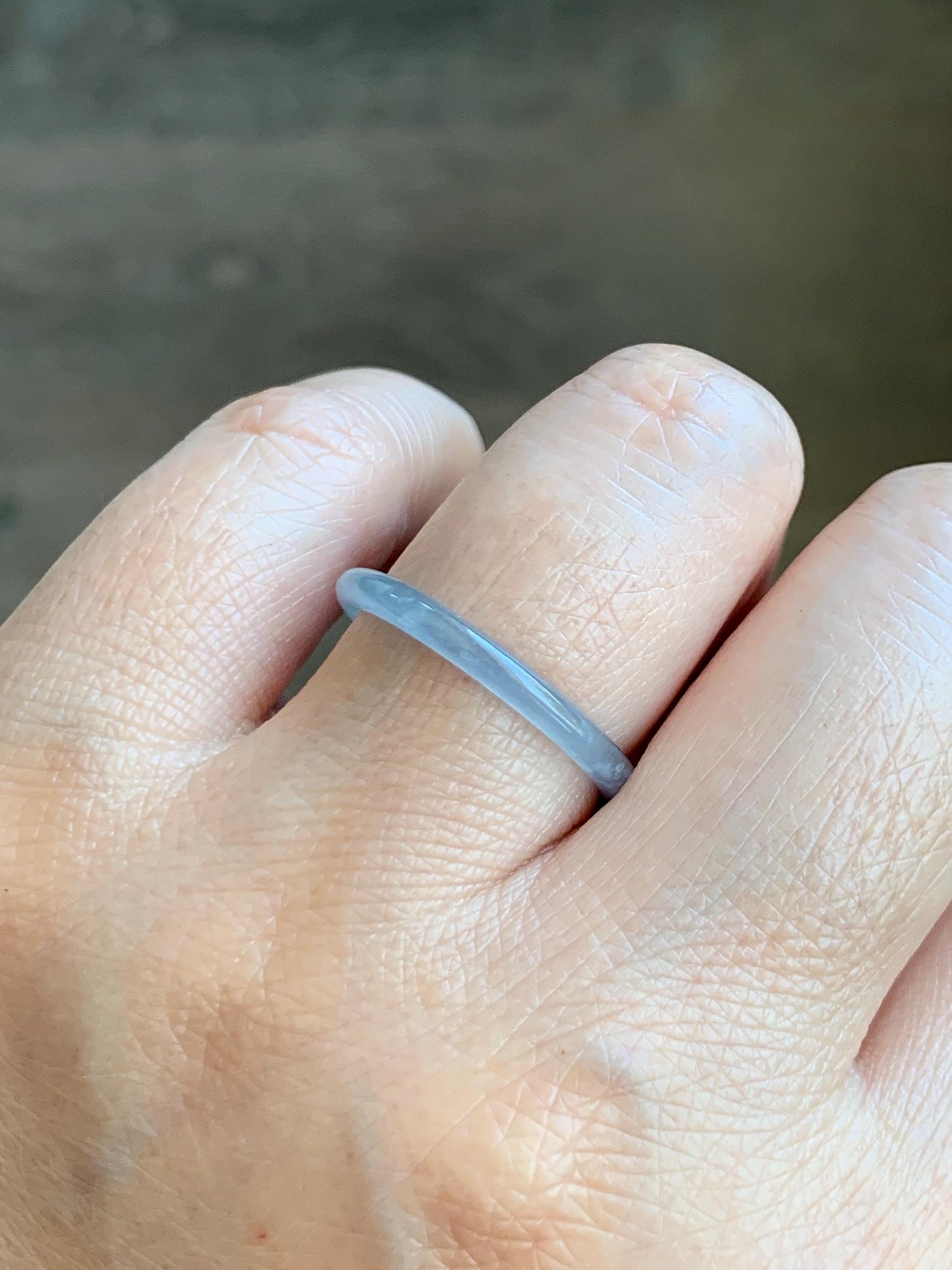 Natural Grade A Guatemalan Icy Highly Translucent Pastel Blue Jade Jadeite Band Ring Size 8.25 US 天然冰危起光浅蓝翡翠戒圈 LBW210D
