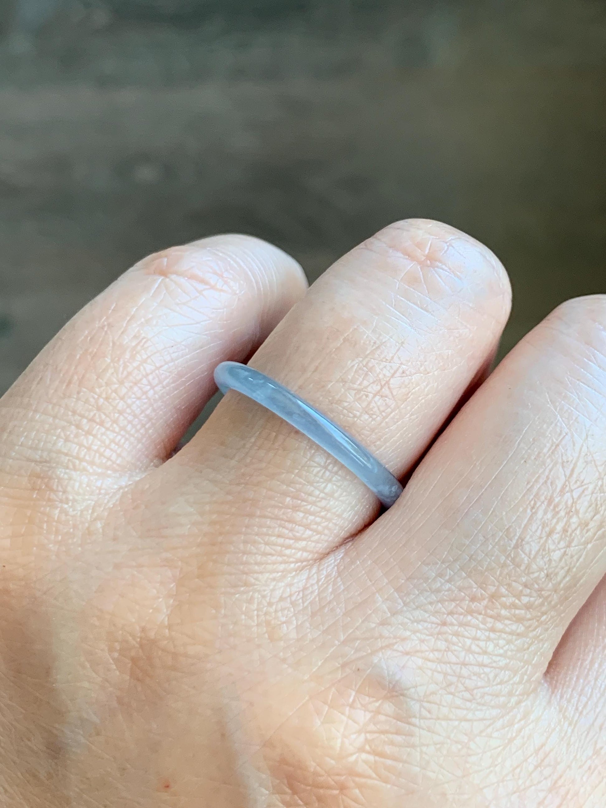 Natural Grade A Guatemalan Icy Highly Translucent Pastel Blue Jade Jadeite Band Ring Size 8.25 US 天然冰危起光浅蓝翡翠戒圈 LBW210D