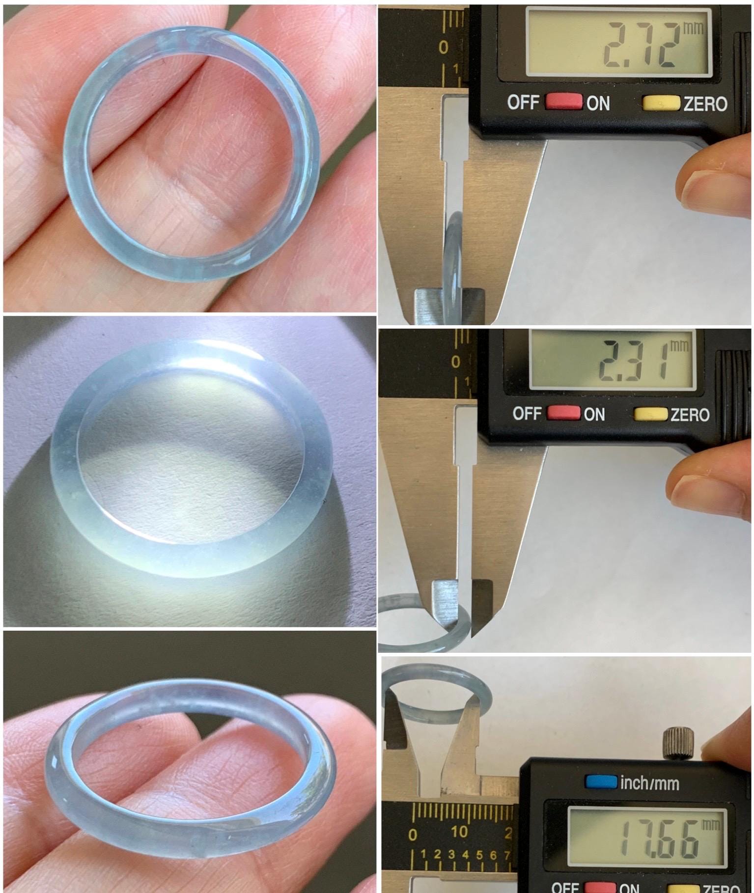 Natural Grade A Guatemalan Icy Highly Translucent Pastel Blue Jade Jadeite Band Ring Size 7.25 US 天然冰危起光浅蓝翡翠戒圈 LBW210C