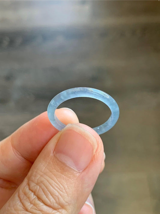 Natural Grade A Guatemalan Icy Highly Translucent Pastel Blue Jade Jadeite Band Ring Size 7.25 US 天然冰危起光浅蓝翡翠戒圈 LBW210C