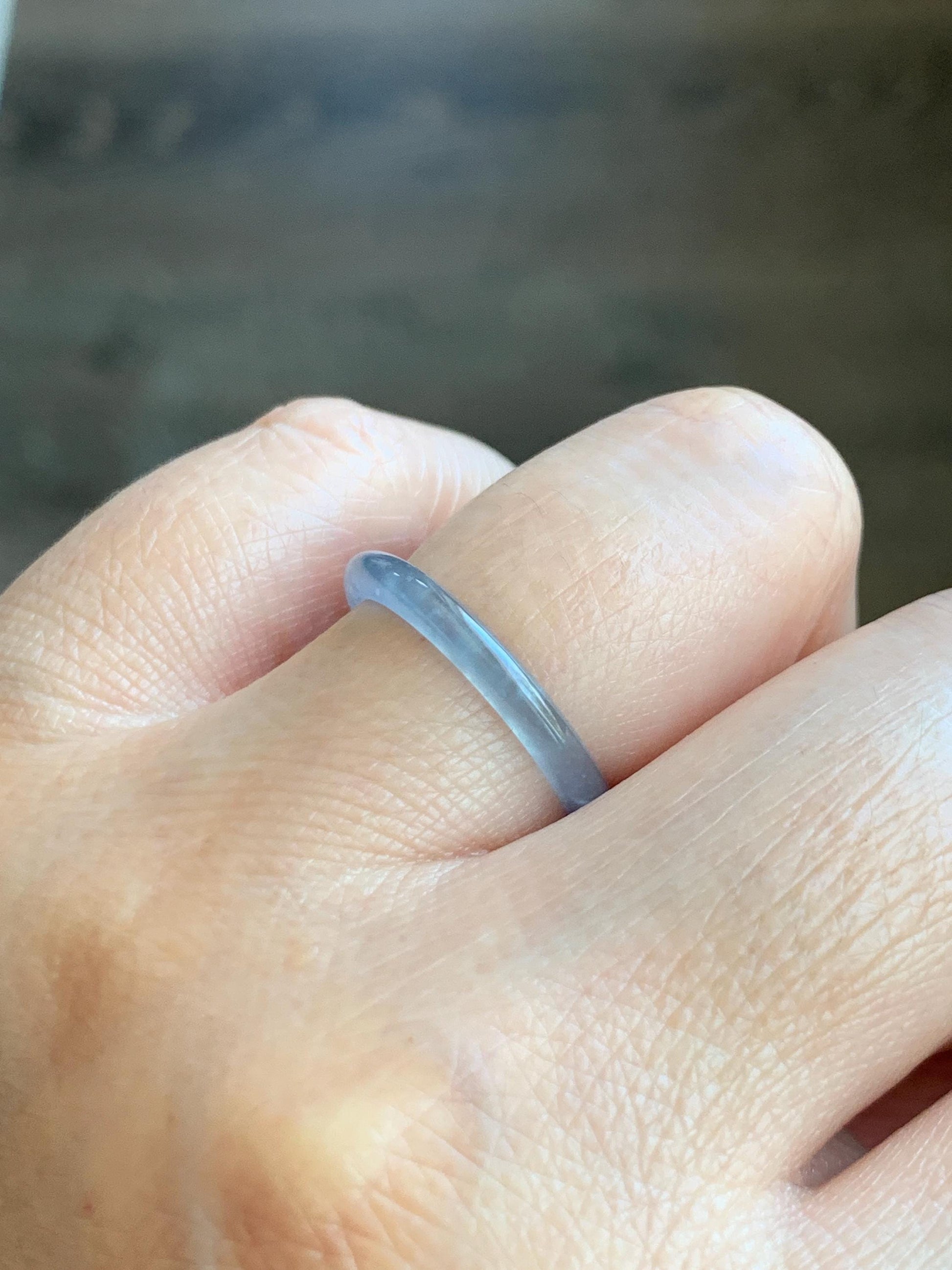 Natural Grade A Guatemalan Icy Highly Translucent Pastel Blue Jade Jadeite Band Ring Size 7.25 US 天然冰危起光浅蓝翡翠戒圈 LBW210C