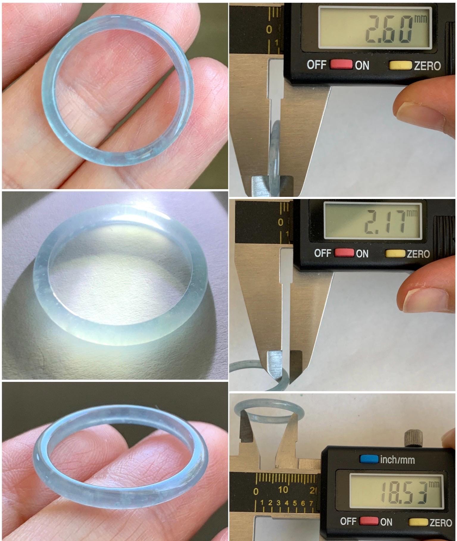 Natural Grade A Guatemalan Icy Highly Translucent Pastel Blue Jade Jadeite Band Ring Size 8.25 US 天然冰危起光浅蓝翡翠戒圈 LBW210B