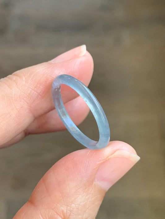 Natural Grade A Guatemalan Icy Highly Translucent Pastel Blue Jade Jadeite Band Ring Size 8.25 US 天然冰危起光浅蓝翡翠戒圈 LBW210B