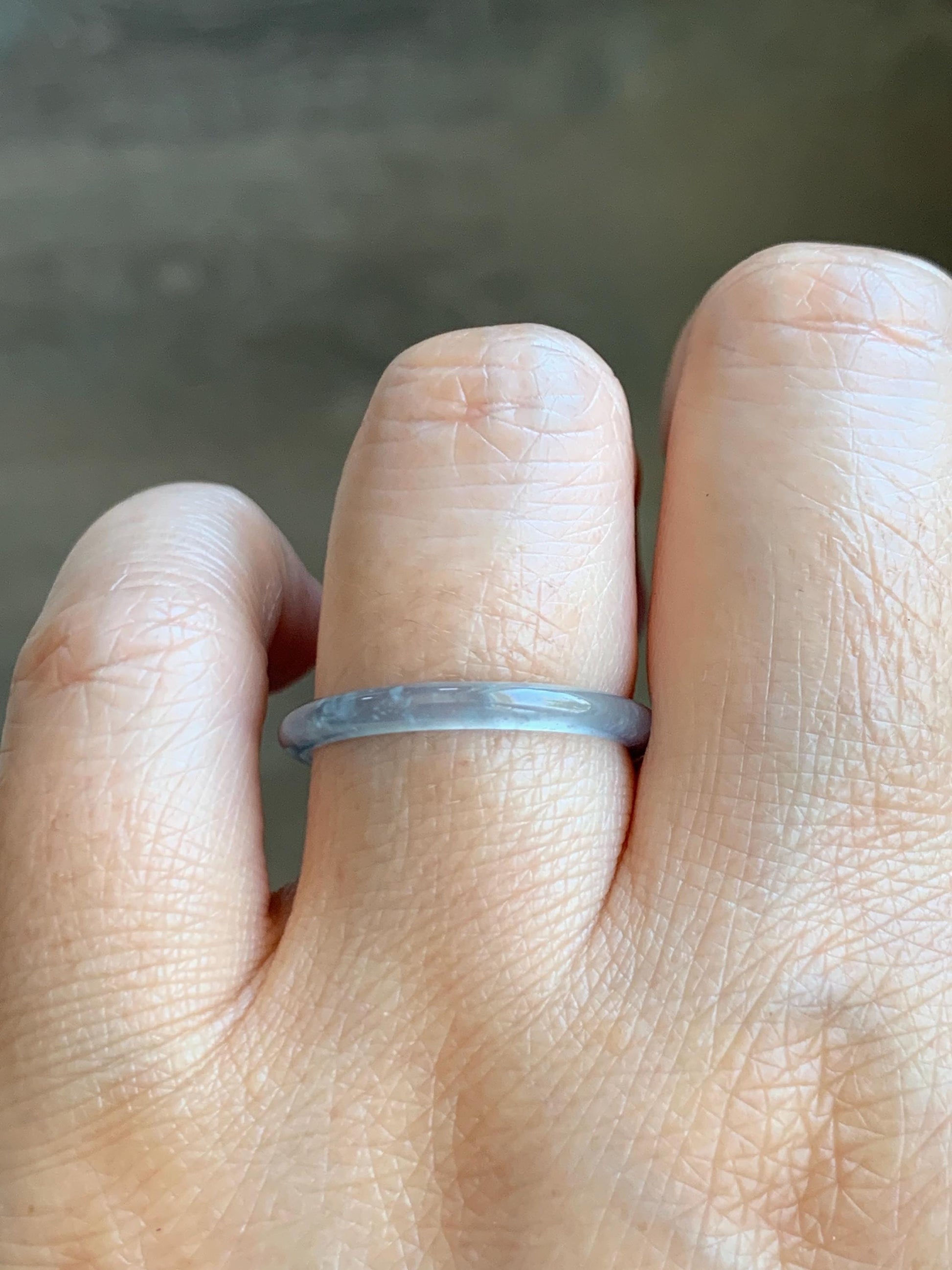 Natural Grade A Guatemalan Icy Highly Translucent Pastel Blue Jade Jadeite Band Ring Size 8.25 US 天然冰危起光浅蓝翡翠戒圈 LBW210B