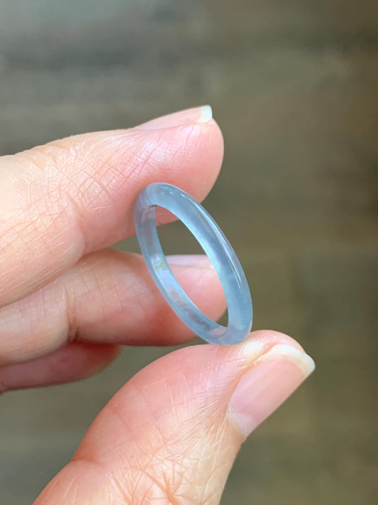 Natural Grade A Guatemalan Icy Highly Translucent Pastel Blue Jade Jadeite Band Ring Size 7.25 US 天然冰危起光浅蓝翡翠戒圈 LBW210A