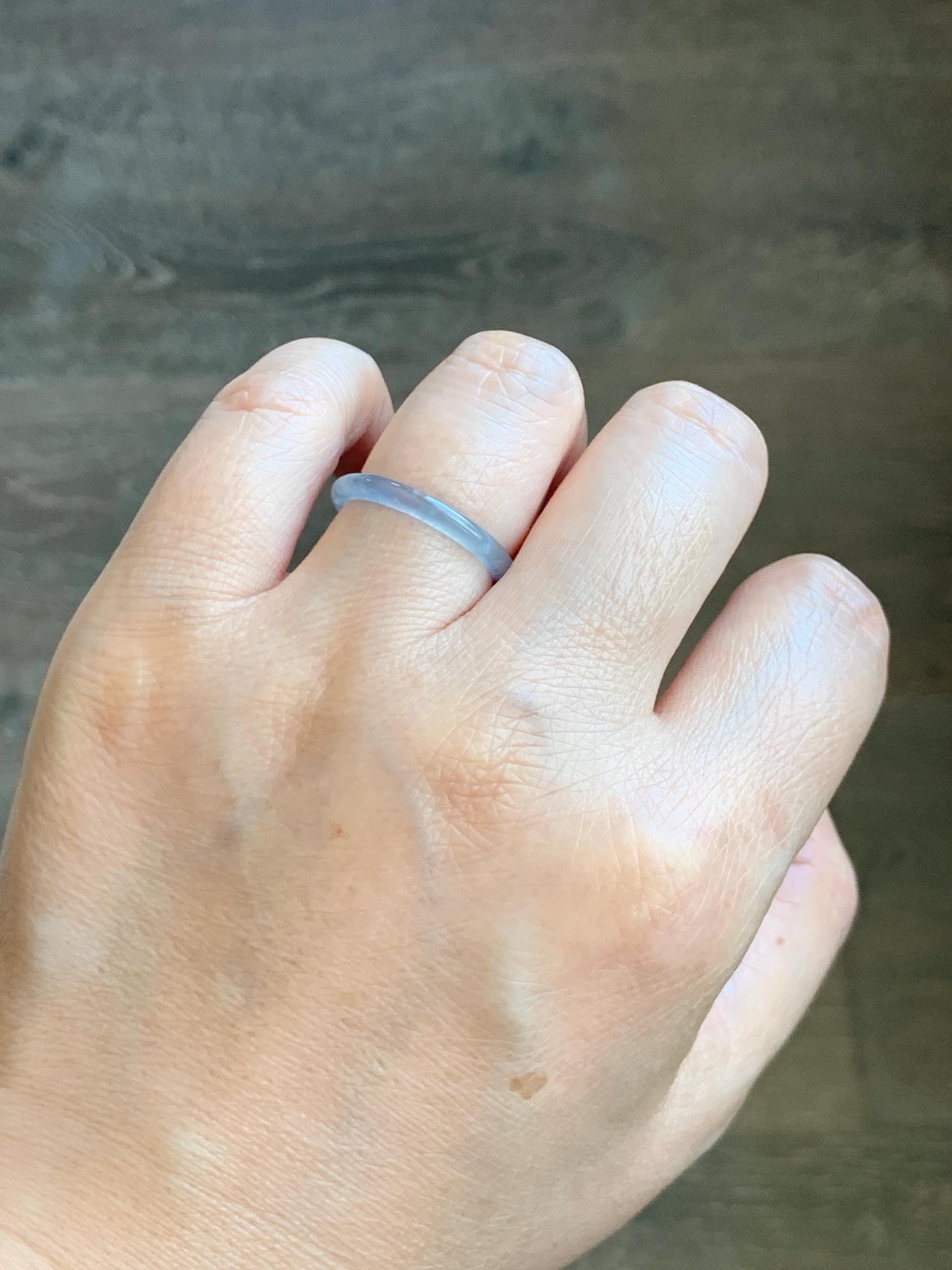 Natural Grade A Guatemalan Icy Highly Translucent Pastel Blue Jade Jadeite Band Ring Size 7.25 US 天然冰危起光浅蓝翡翠戒圈 LBW210A