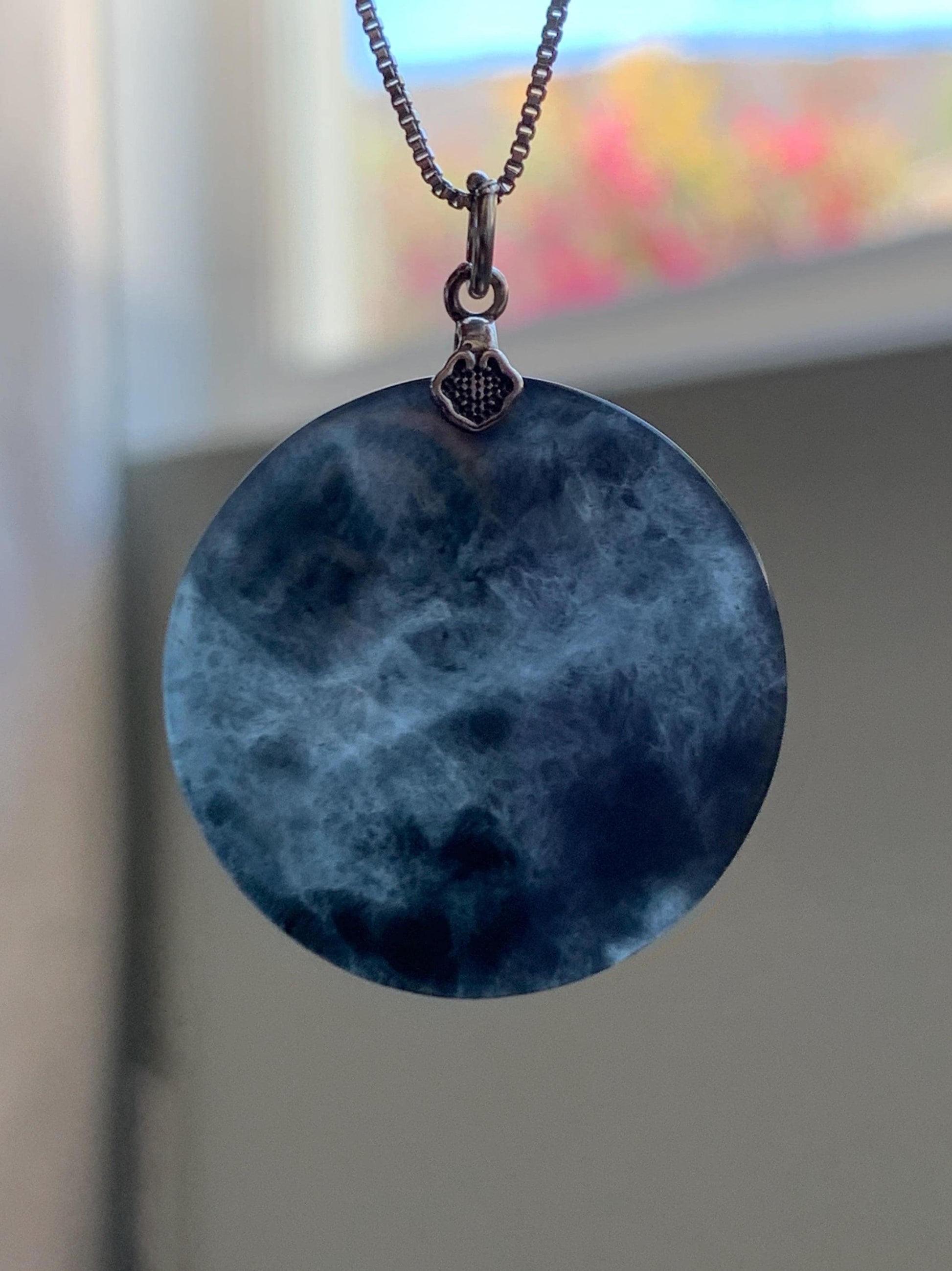 Natural Grade A Guatemalan Icy Highly Translucent Wuji Jadeite Round Disc Wu Shi Pai Amulet Pendant Sterling Silver 8g 天然冰危乌鸡翡翠无事牌吊坠 WWJ-R