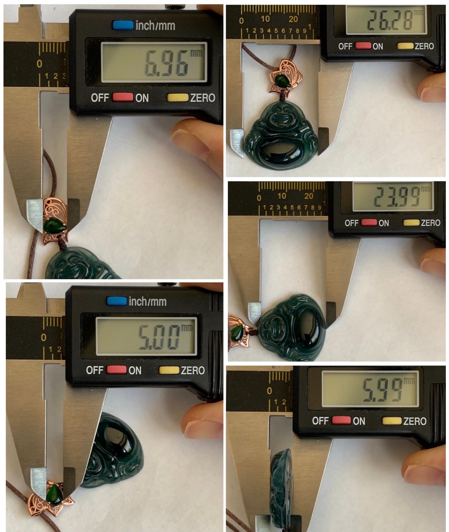 Natural Grade A Guatemalan Icy Translucent Dark Indigo Blue Jadeite Buddha Pendant Green Jadeite Bail Sterling Silver 天然冰危老种深蓝翡翠佛公危绿顶珠吊坠 NZF