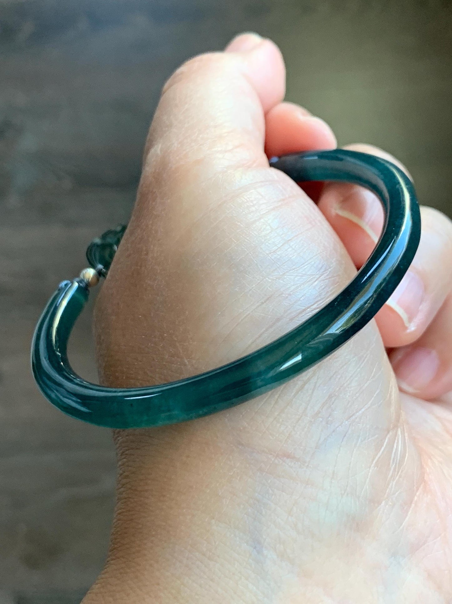 Natural Guatemalan Icy Translucent Dark Aegean Blue Jade Jadeite Open Bangle Bracelet w/ Double Pixiu Charms 56.5mm 天然老种冰胶危篮翡翠开口镯双貔貅 BZP250