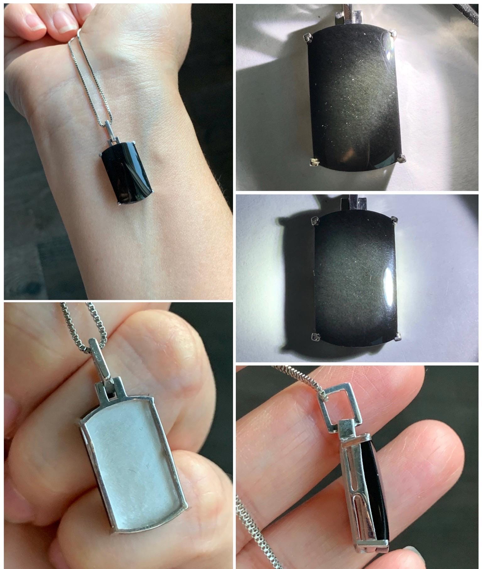 Certified Natural Grade A Opaque Intense Black Jadeite Wu Shi Pai Saddle Cabochon Pendant Sterling Silver 4g 天然墨翠银镶马鞍无事牌封底吊坠 7418