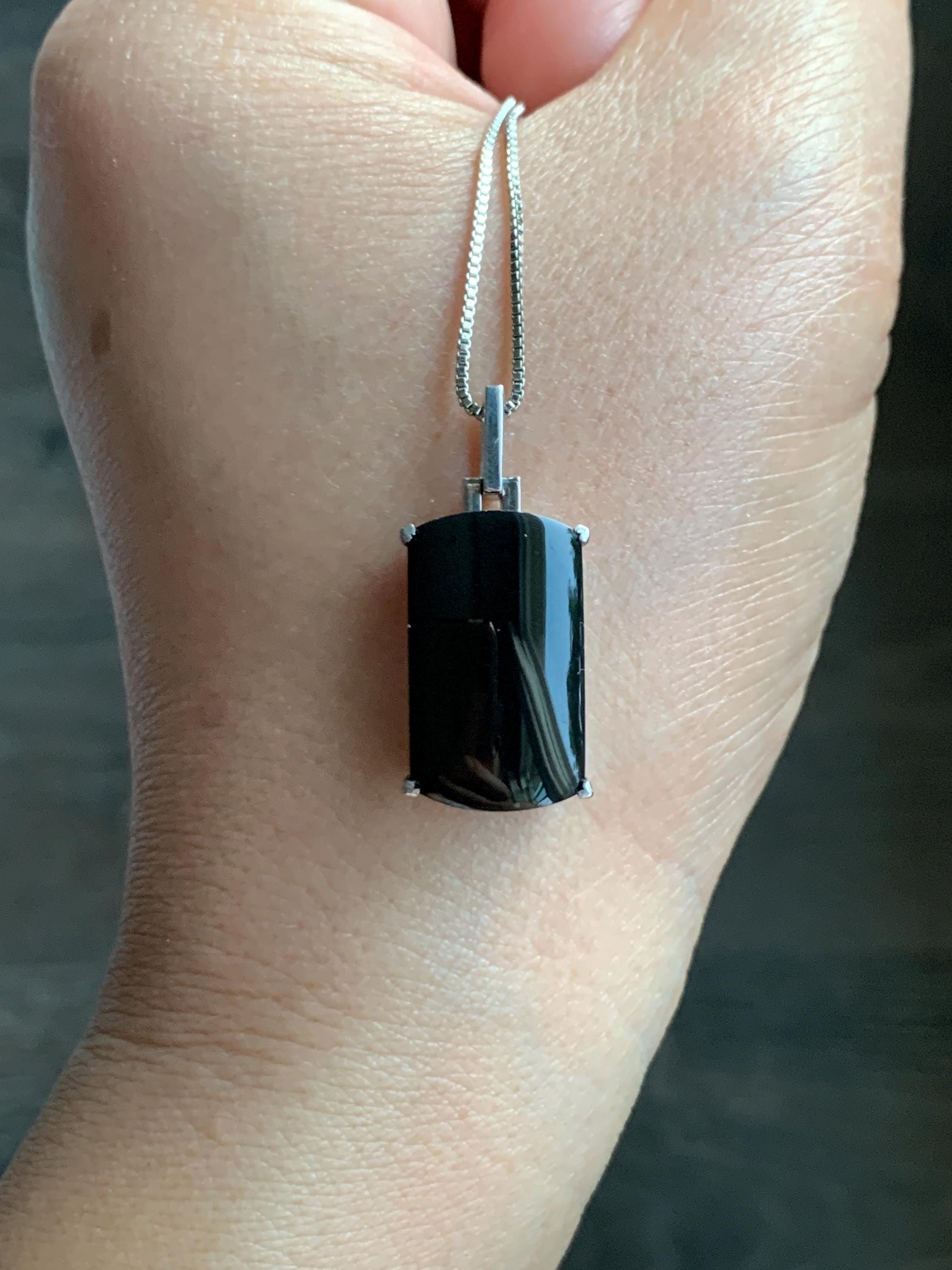 Certified Natural Grade A Opaque Intense Black Jadeite Wu Shi Pai Saddle Cabochon Pendant Sterling Silver 4g 天然墨翠银镶马鞍无事牌封底吊坠 7418