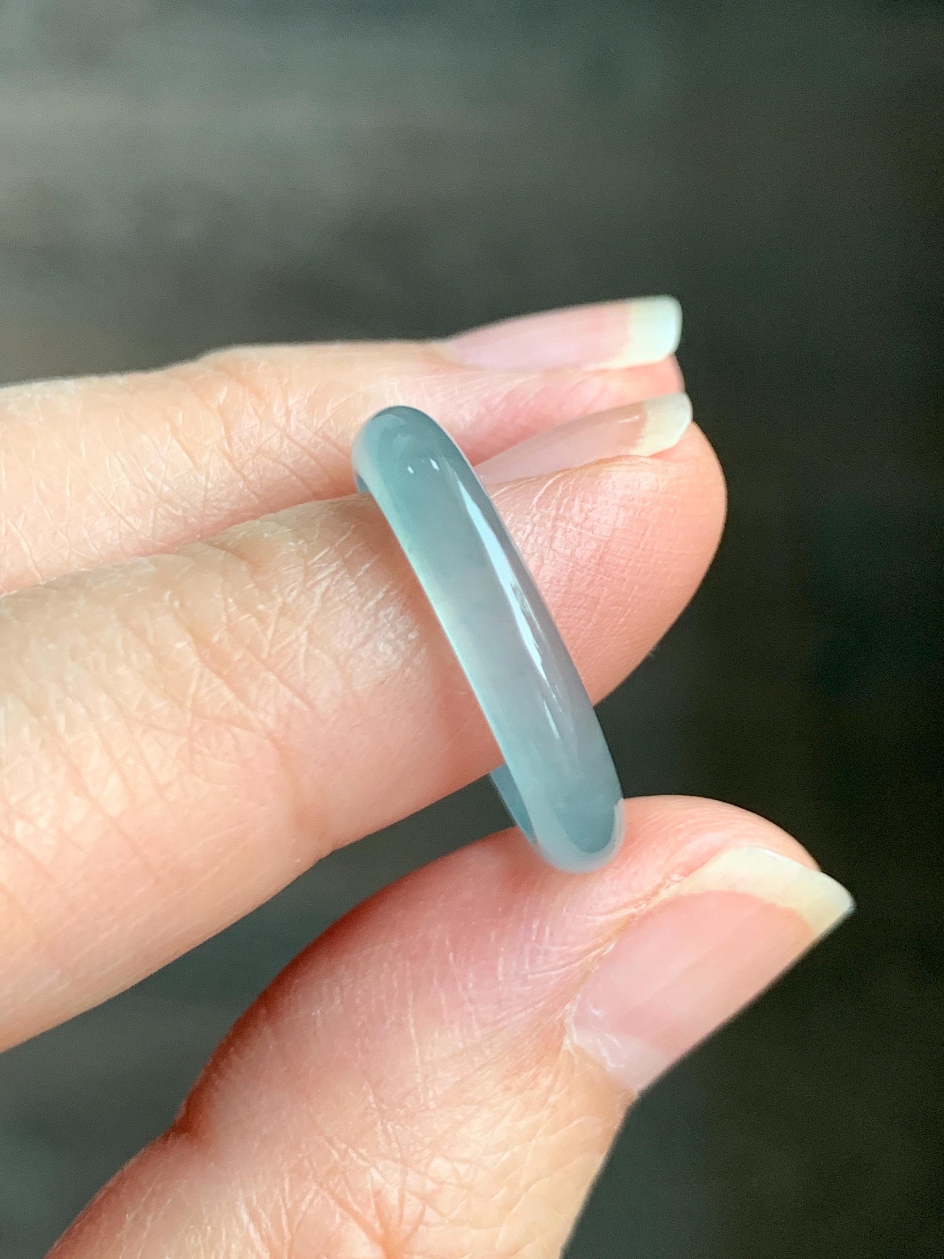 Natural Grade A Guatemalan Icy Highly Translucent Gelatinous Pastel Teal Blue Jade Jadeite Band Ring Size 6.75 US 天然冰危淡蓝起光翡翠戒圈 WZC44-J