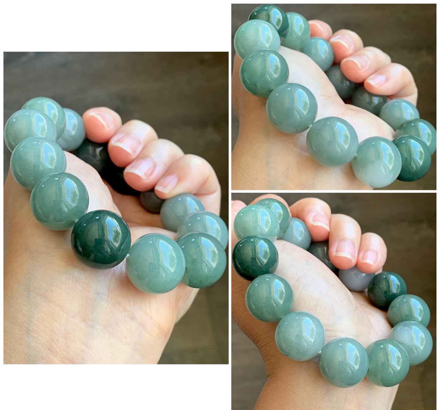 Certified Natural Grade A Icy Translucent Multicolored Green Jade Jadeite Large Beads Beaded Bracelet 18mm 8.5" 134g 天然冰多宝翡翠大卡圆珠手串 9401