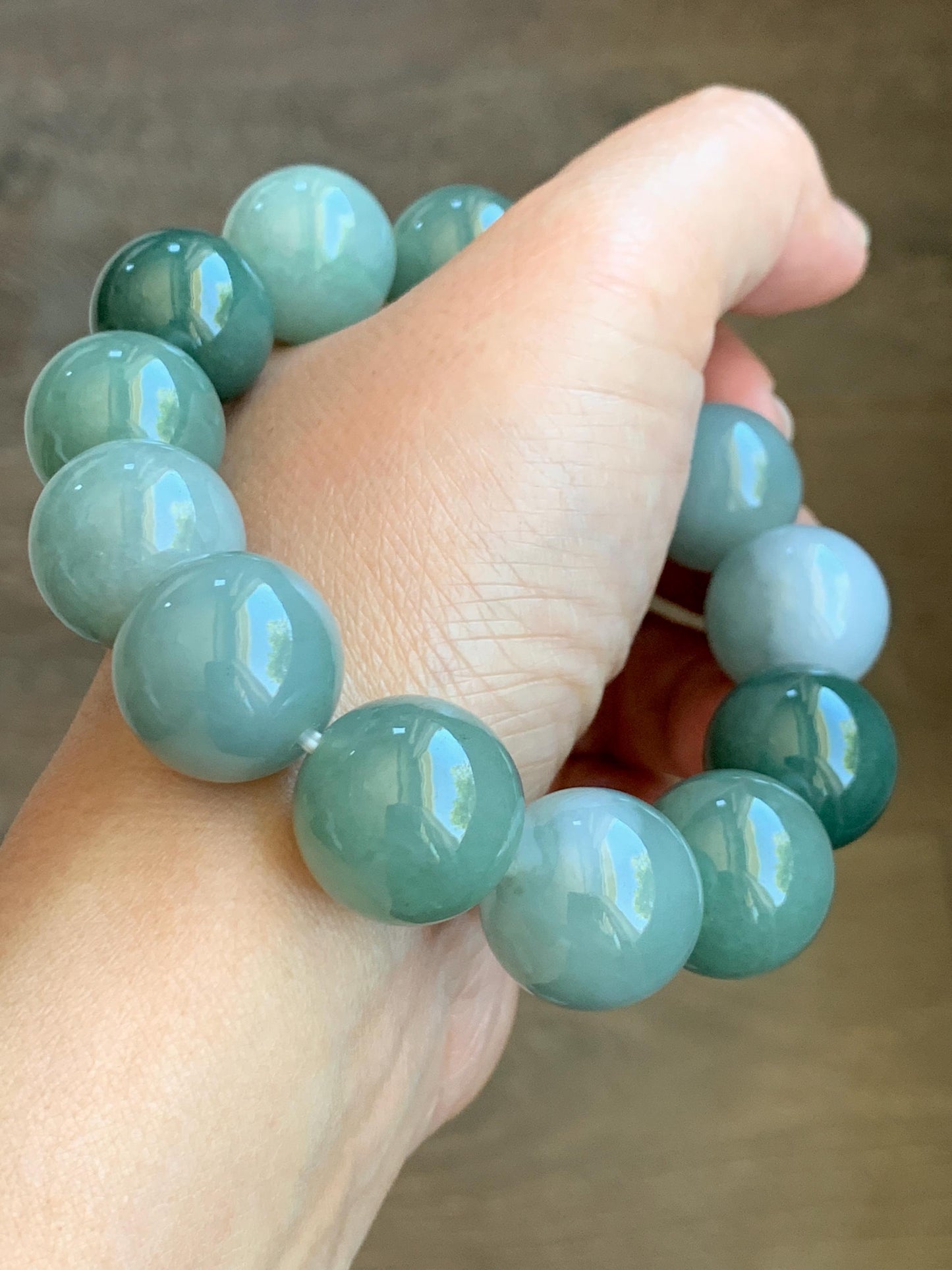 Certified Natural Grade A Icy Translucent Multicolored Green Jade Jadeite Large Beads Beaded Bracelet 18mm 8.5" 134g 天然冰多宝翡翠大卡圆珠手串 9401
