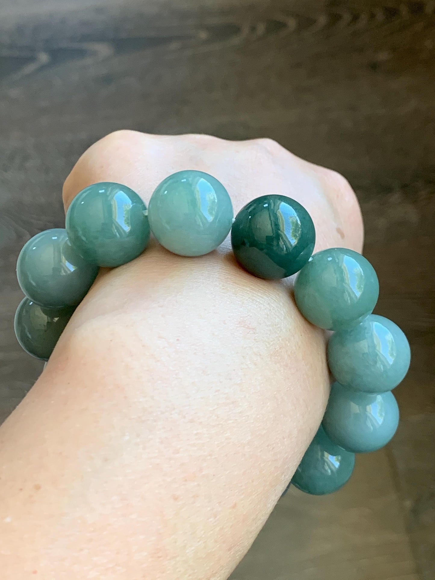 Certified Natural Grade A Icy Translucent Multicolored Green Jade Jadeite Large Beads Beaded Bracelet 18mm 8.5" 134g 天然冰多宝翡翠大卡圆珠手串 9401