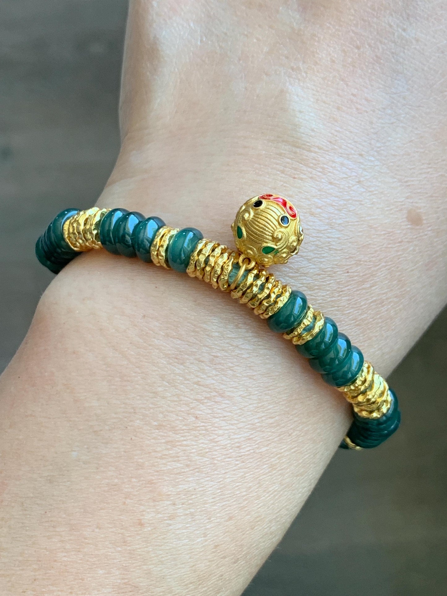 Natural Guatemalan Icy Teal Blue Jadeite & Sterling Silver Pan Chan Ring Beads Beaded Fortune Bracelet 6”-7” 16g 天然冰危蓝翡翠盘缠珠纯银盘缠貔貅铃铛手串 WJP275