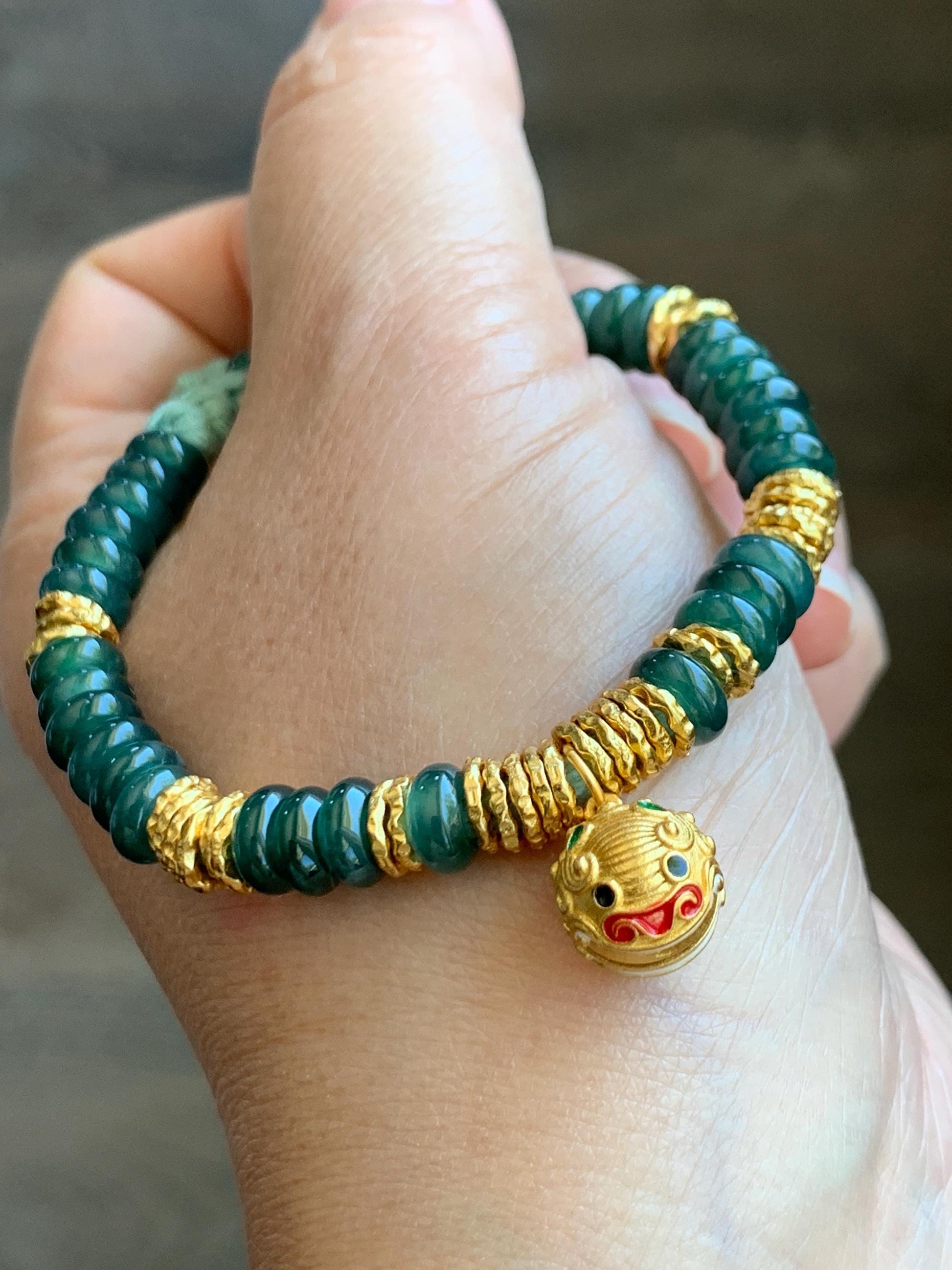 Natural Guatemalan Icy Teal Blue Jadeite & Sterling Silver Pan Chan Ring Beads Beaded Fortune Bracelet 6”-7” 16g 天然冰危蓝翡翠盘缠珠纯银盘缠貔貅铃铛手串 WJP275