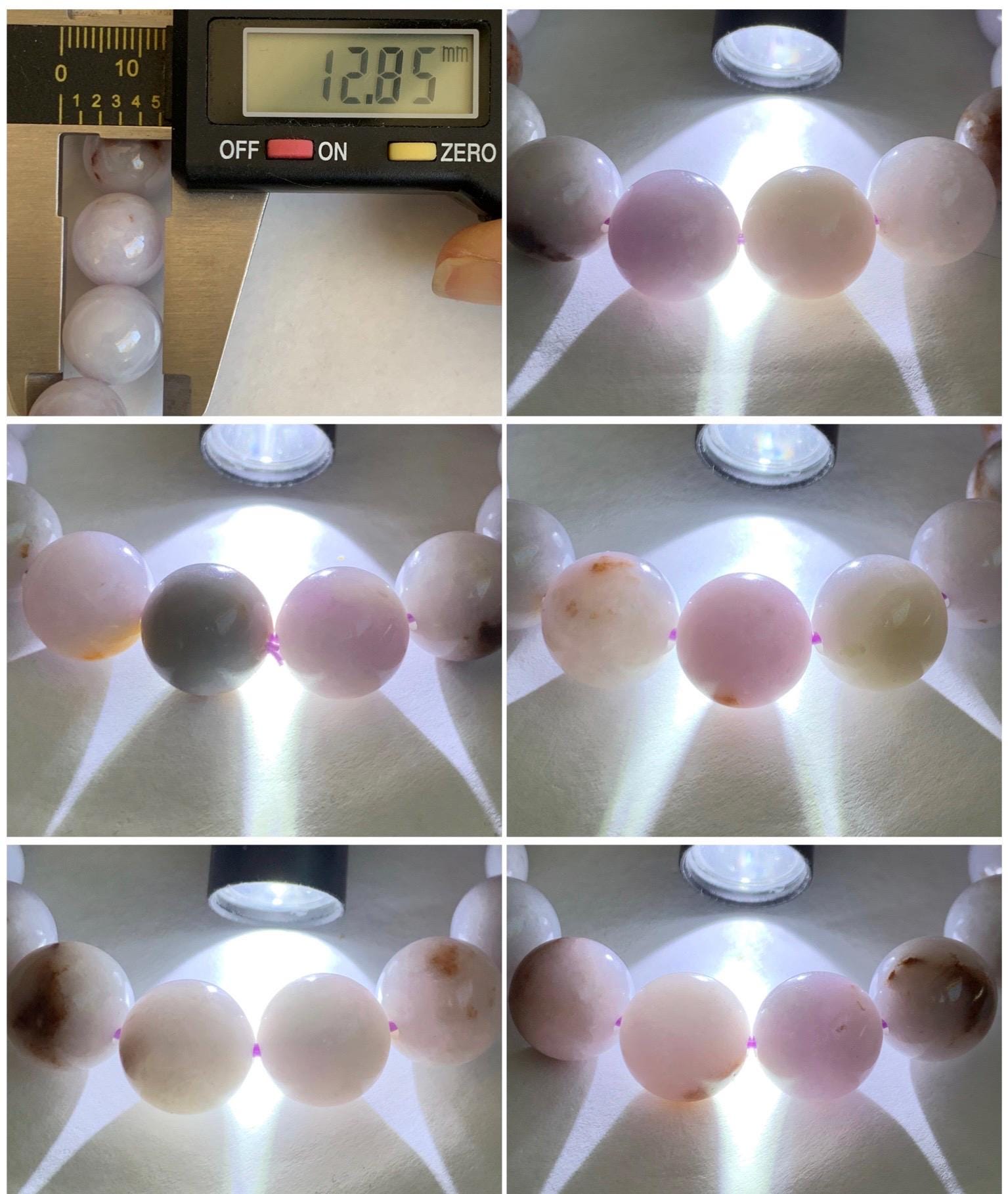 Natural Grade A Icy Translucent Pastel Purple Rust Marbled Jade Jadeite Large Beads Beaded Bracelet 12.8mm 7.5” 58g 天然宝紫飘红花翡翠大卡圆珠手串 ZPH330