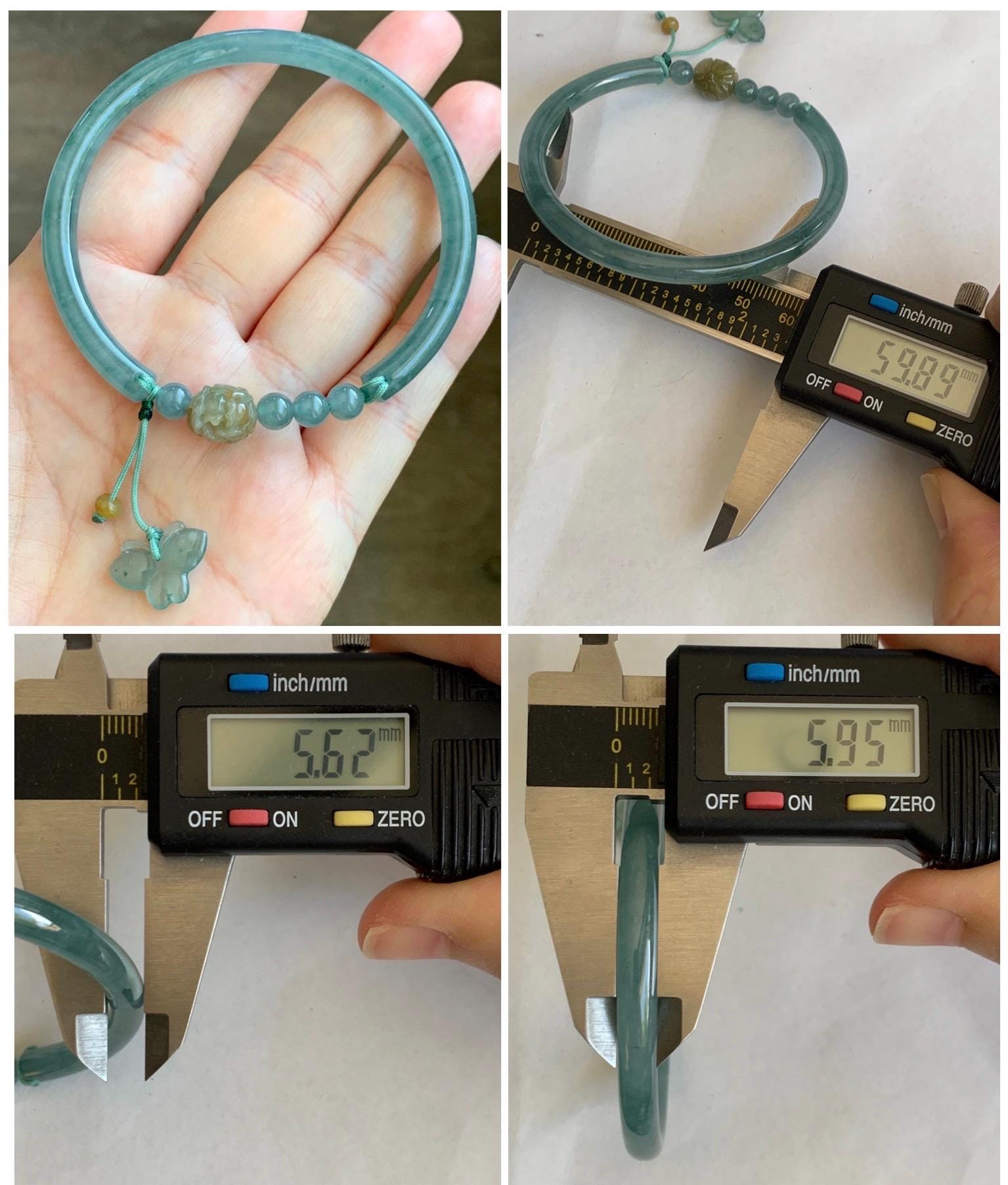 Natural Grade A Guatemalan Icy Translucent Light Green Marbled Jadeite Open Bangle Bracelet Sterling Silver Charms 53mm 天然冰胶危浅绿飘花翡翠半镯 WQP266