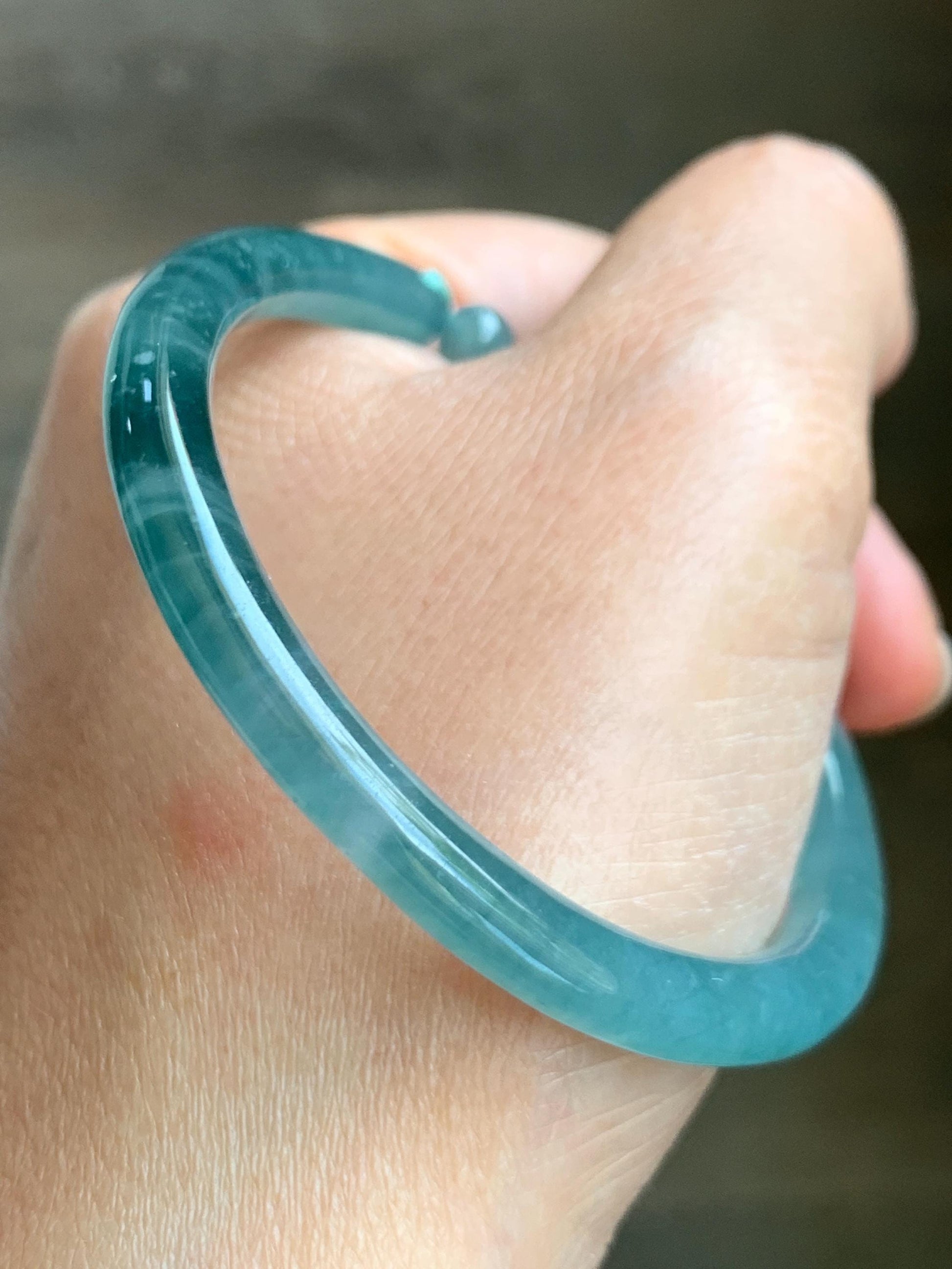 Natural Grade A Guatemalan Icy Highly Translucent Light Blue Jade Jadeite Open Bangle Bracelet Ruyi Lock Charms 54mm 18g 天然冰胶危浅蓝翡翠半镯 WTL397
