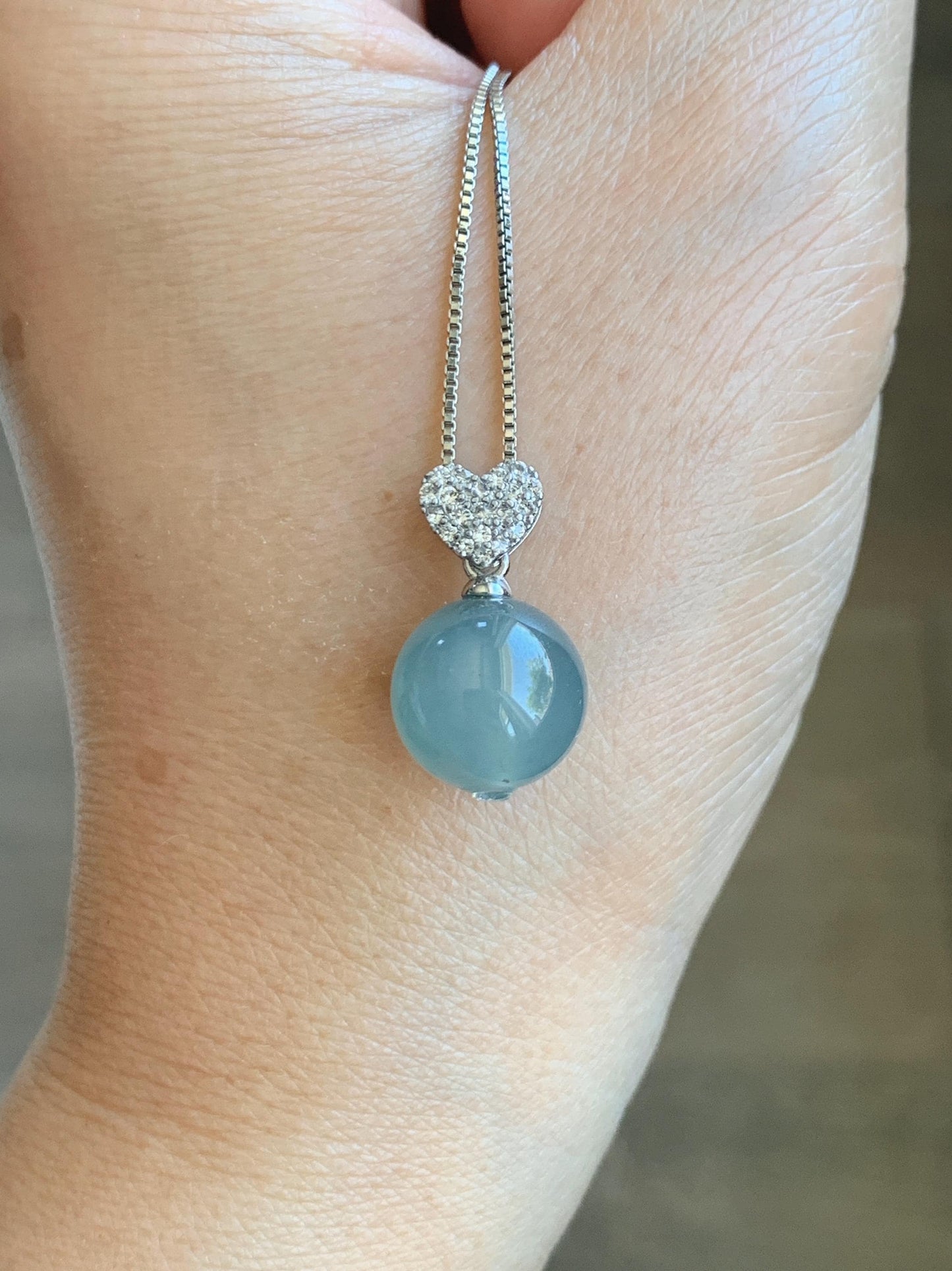 Natural Grade A Guatemalan Icy Highly Translucent Pastel Teal Blue Jade Jadeite Bead Sphere Pendant Sterling Silver 4g 天然冰危淡蓝翡翠单珠镶嵌吊坠 WTL150