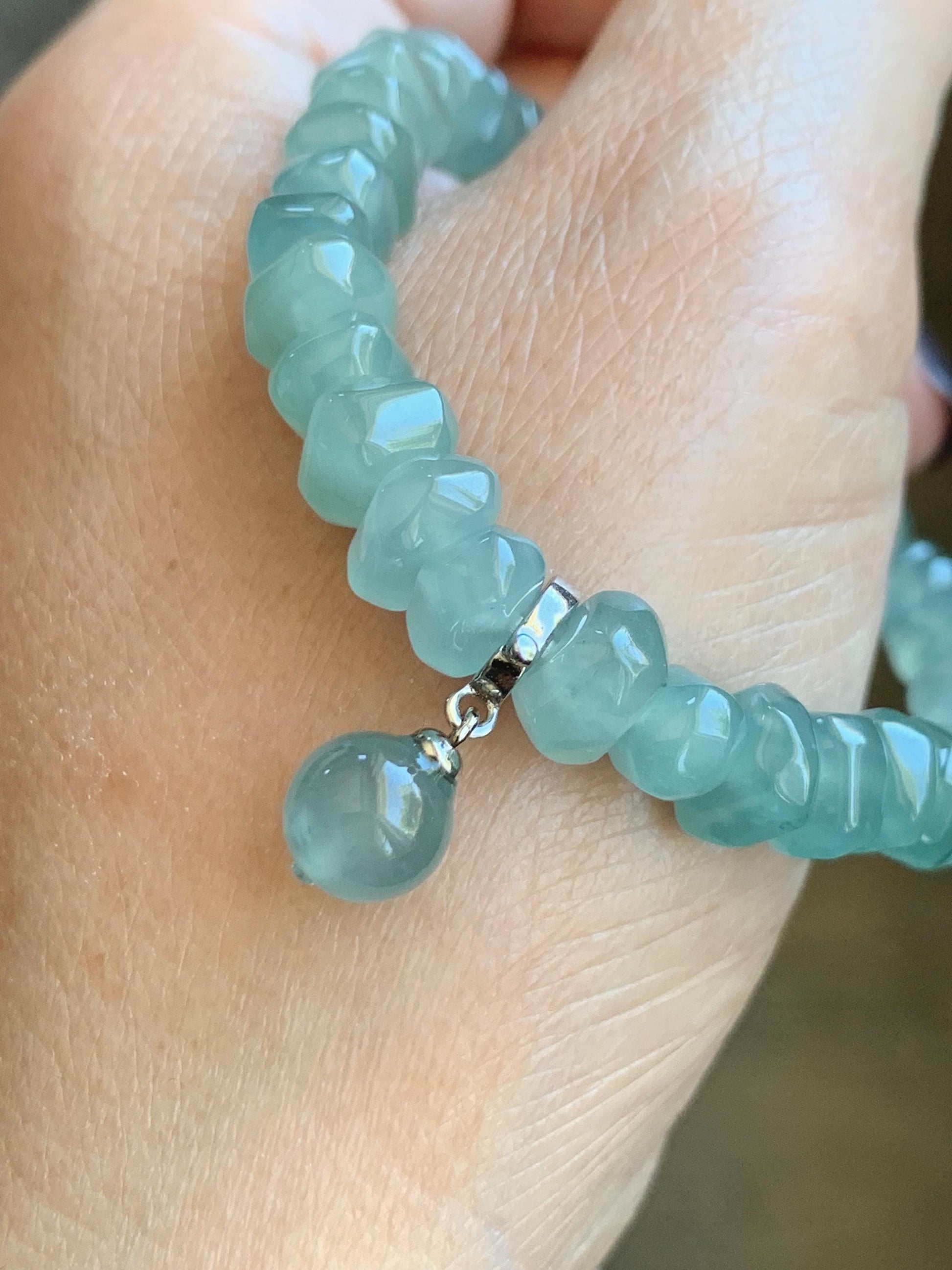 Natural Grade A Guatemalan Icy Highly Translucent Light Teal Blue Jade Jadeite Bead Sphere Pendant Sterling Silver 天然冰危浅蓝绿翡翠单珠镶嵌吊坠 QWL138
